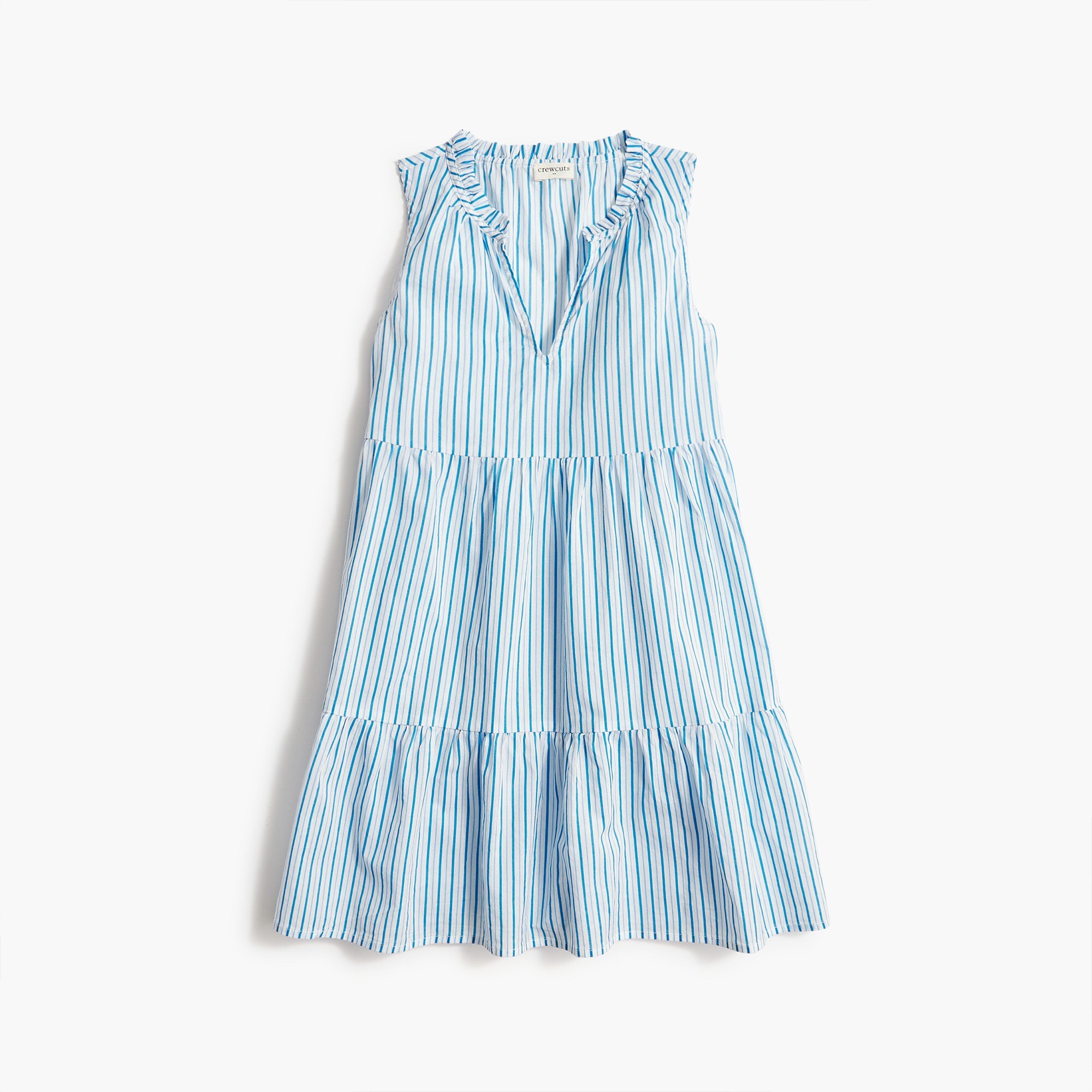 Girls' striped cotton poplin tiered dress