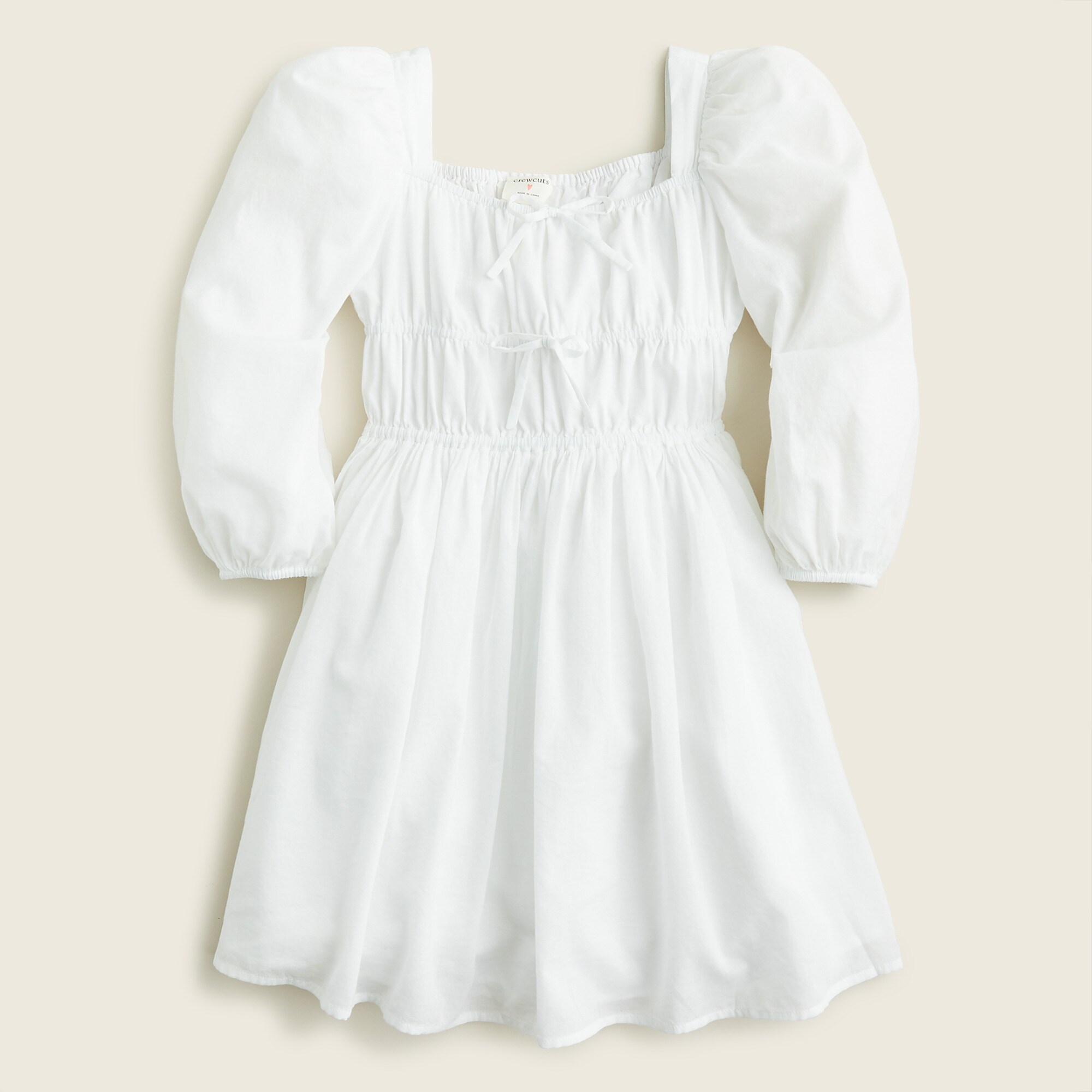 Girls' Tie-front Long-sleeve Dress In White For Girls | J.Crew