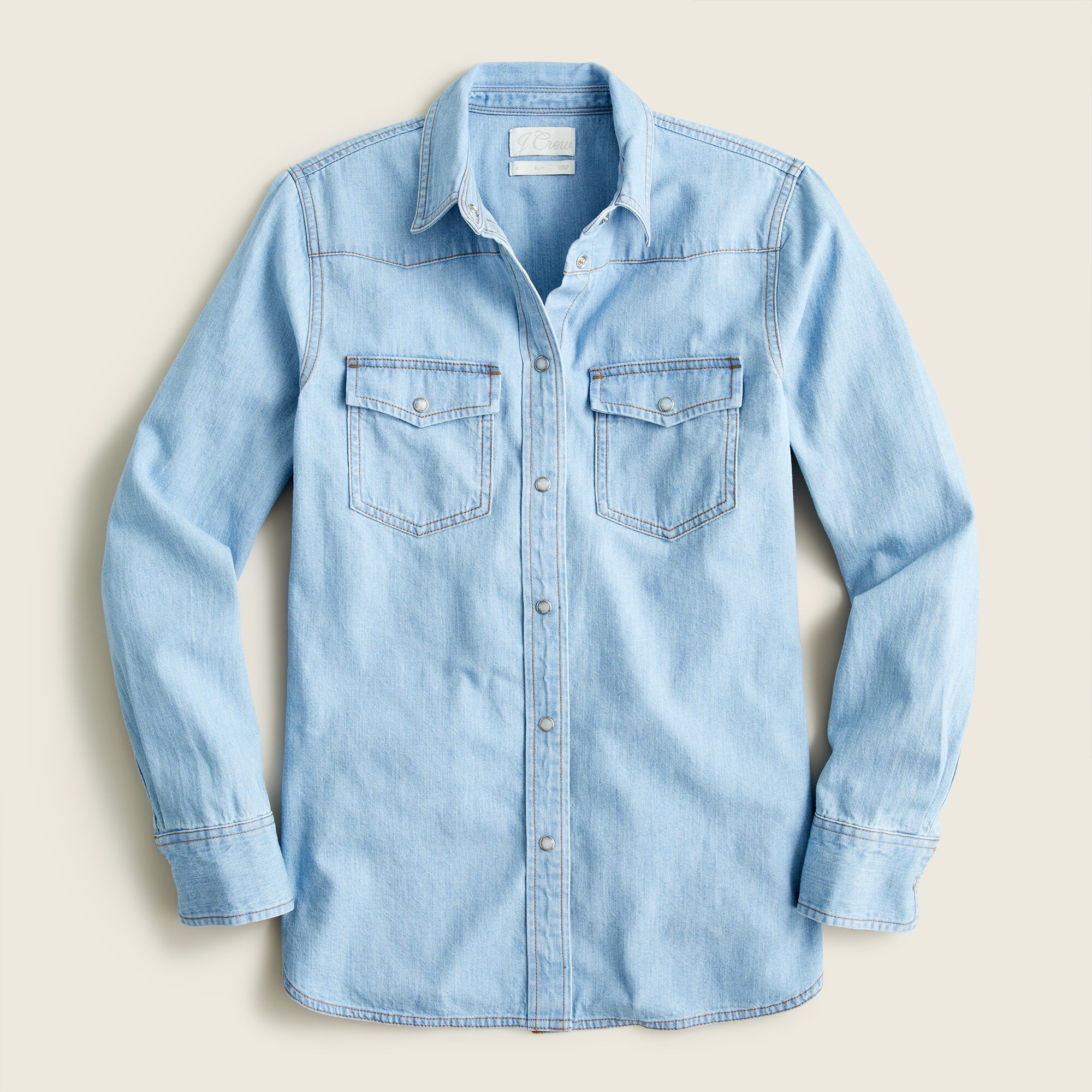 Slim-fit western chambray shirt in light wash