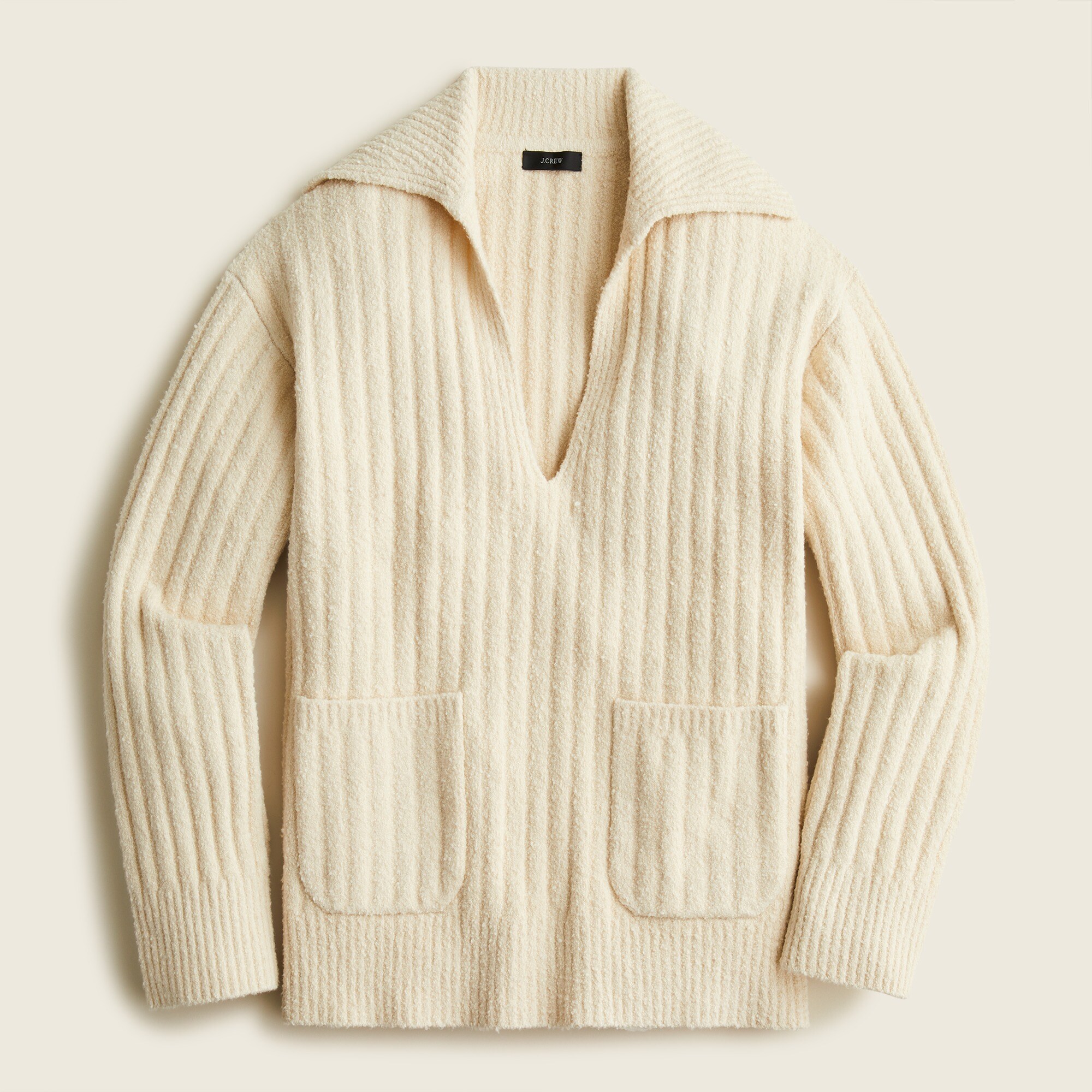 Collared cotton-blend bouclé beach sweater