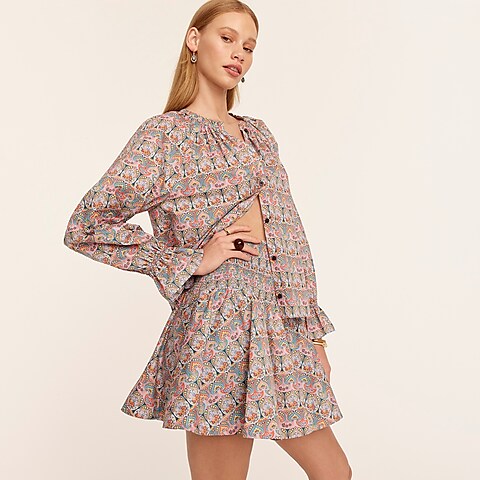 womens Smocked organic cotton mini skirt in Liberty® Giorgia Duke print