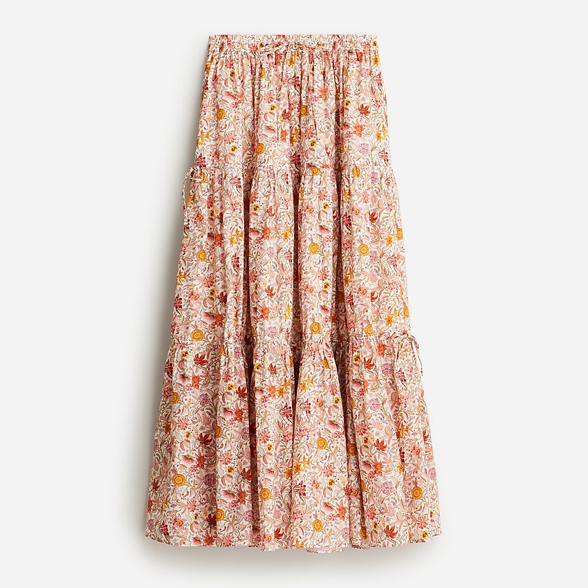 j.crew: tiered organic cotton maxi skirt in liberty® garden of life print for women, right side, view zoomed