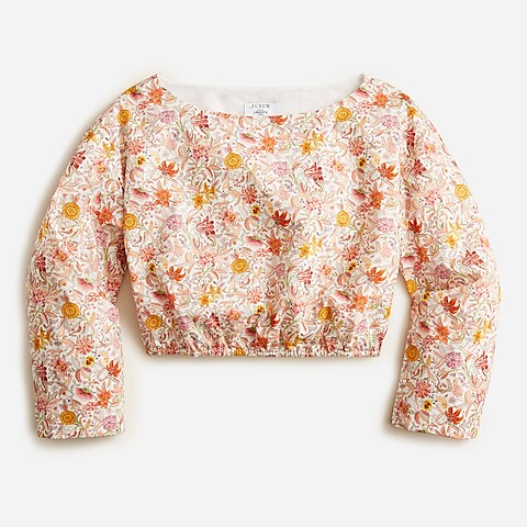  Bell-sleeve organic cotton cropped top in Liberty® Garden of Life floral