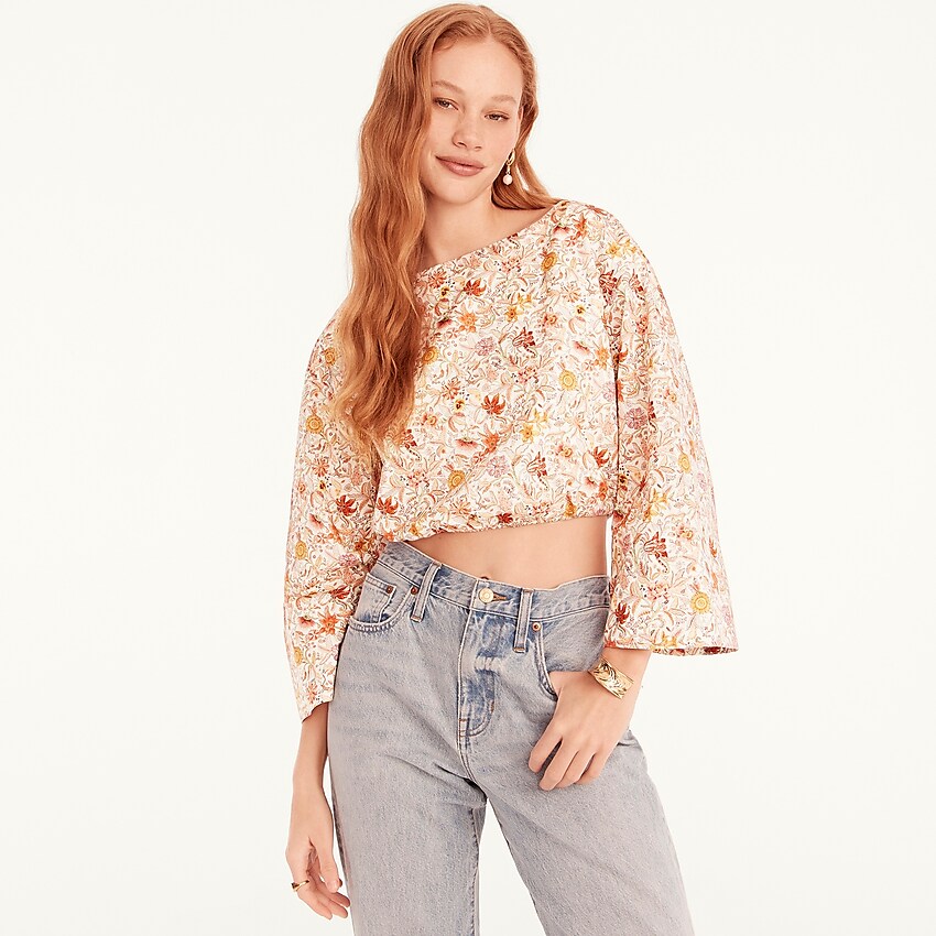 Jcrew Bell-sleeve organic cotton cropped top in Liberty Garden of Life floral