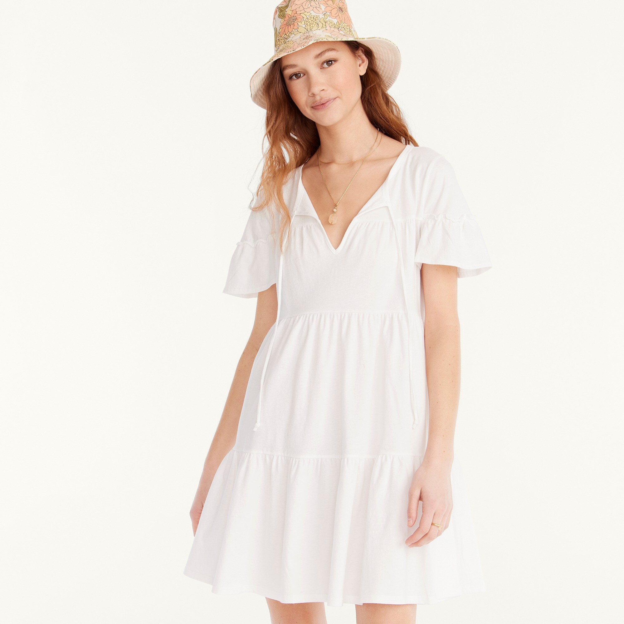 Broken-in jersey tiered mini dress