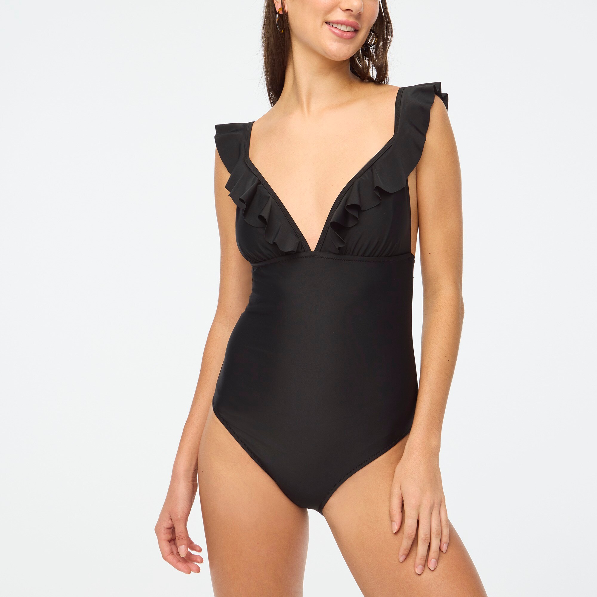womens Ruffle-shoulder V-neck one-piece swimsuit