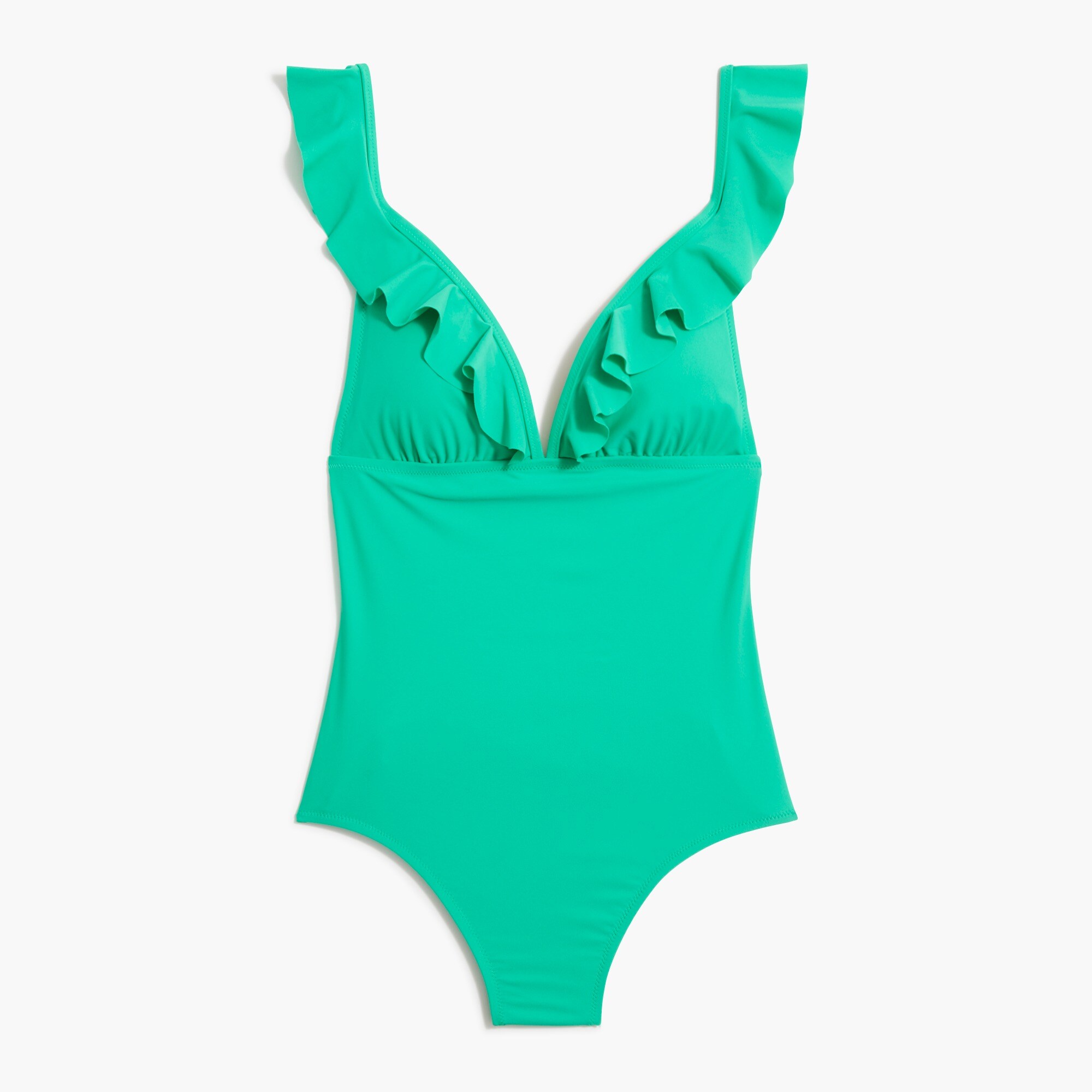 Ruffle-shoulder V-neck one-piece swimsuit