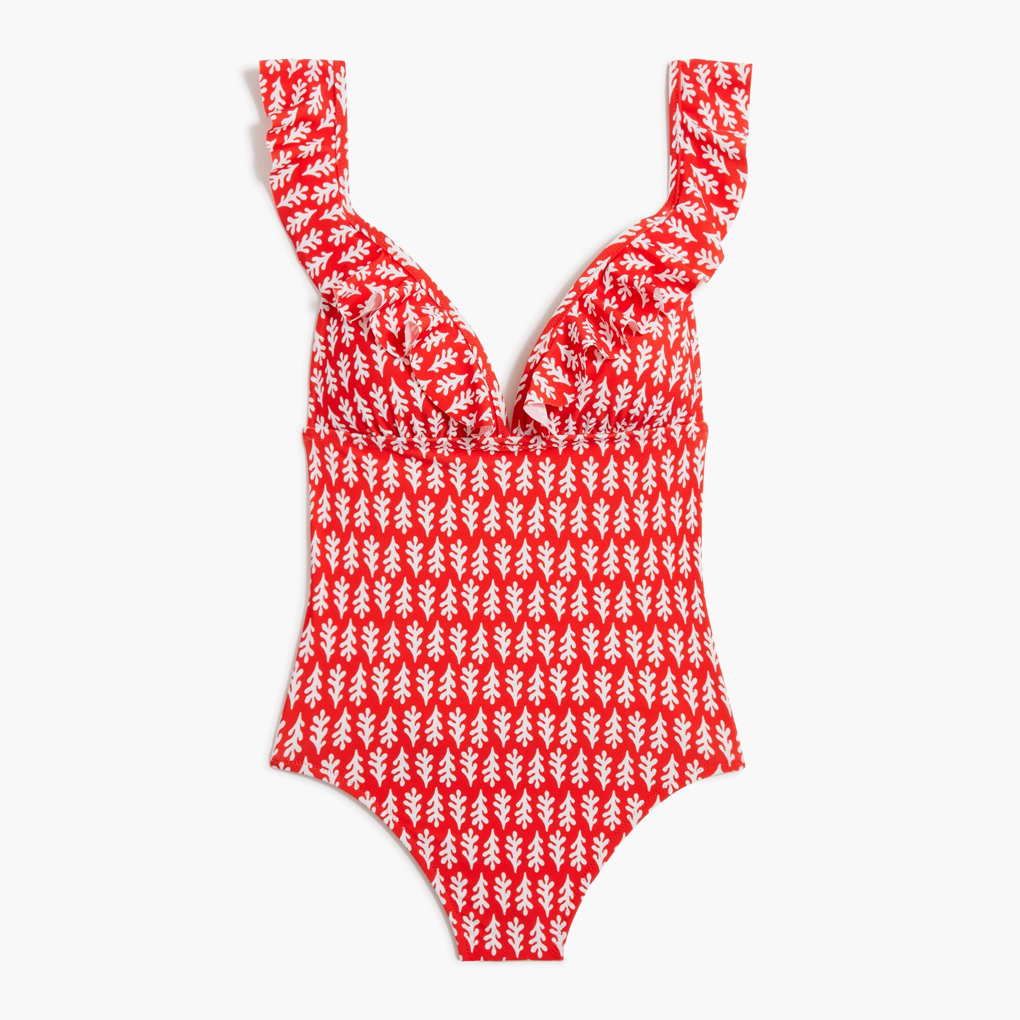 floral ruffle-shoulder v-neck one-piece swimsuit for women