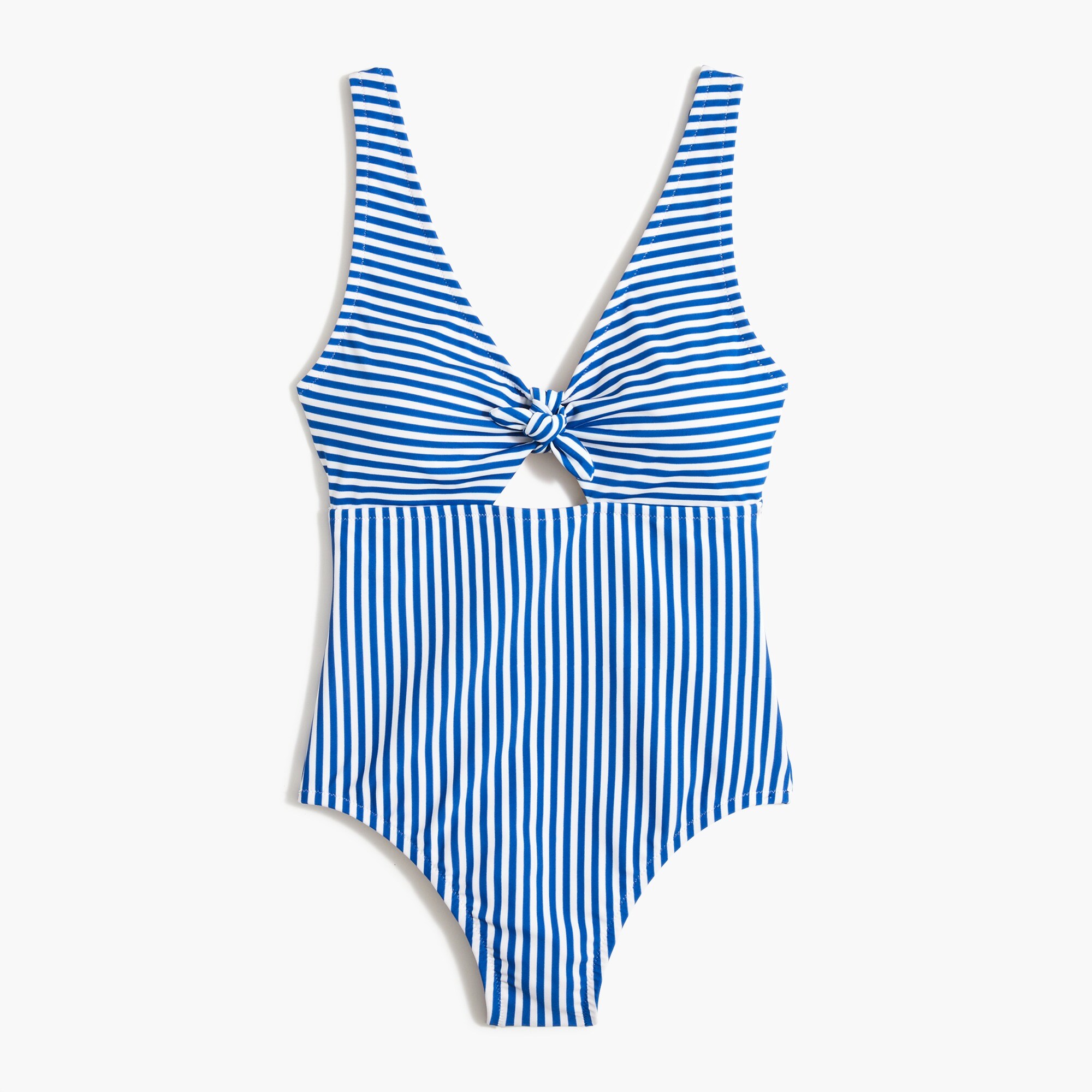 striped one-piece cutout swimsuit with bow for women