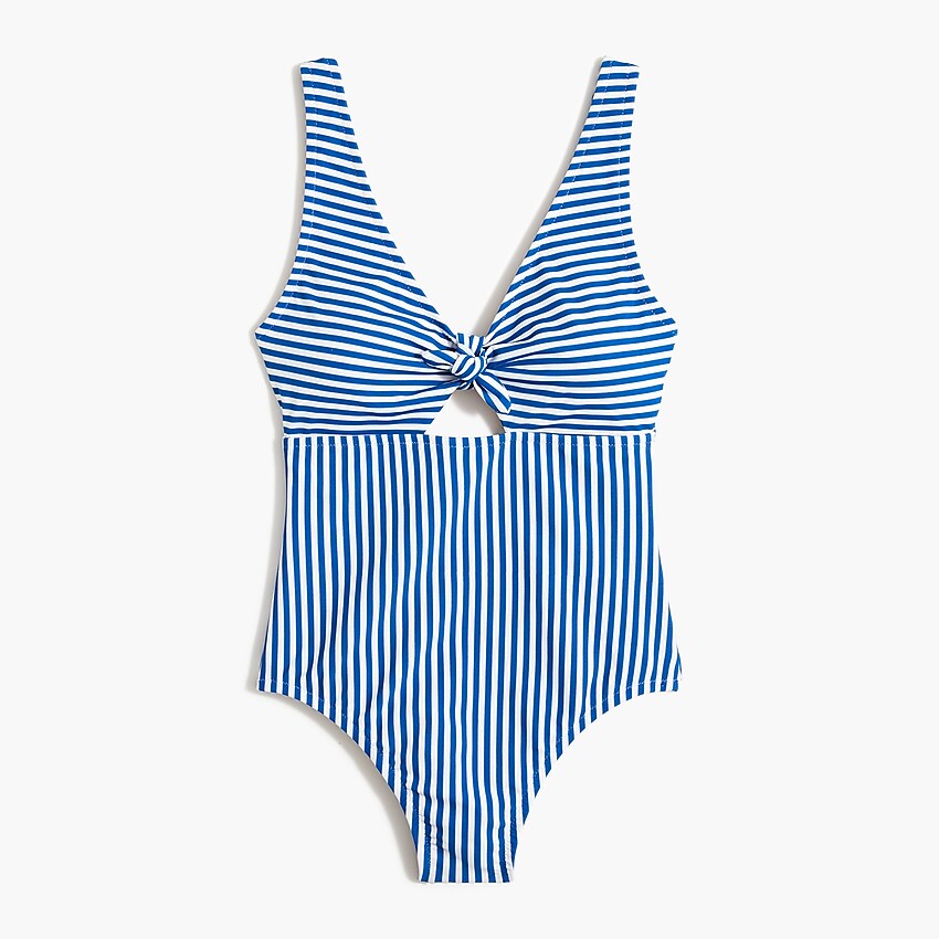 factory: striped one-piece cutout swimsuit with bow for women, right side, view zoomed