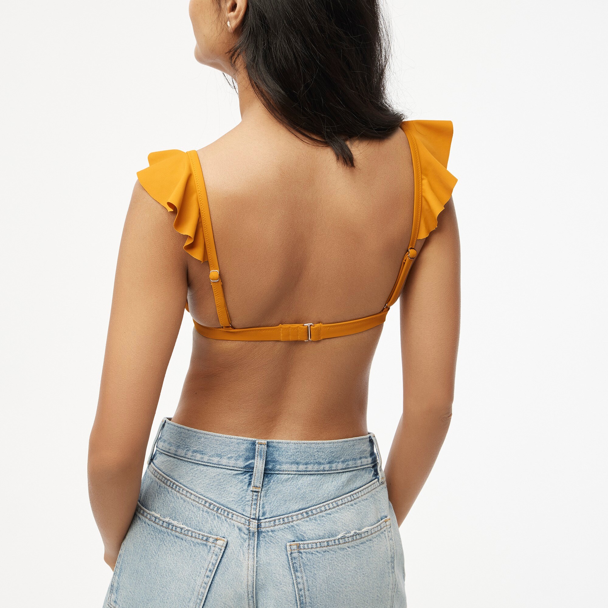 Ruffle-shoulder V-neck bikini top