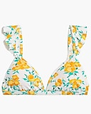 Floral ruffle-shoulder V-neck bikini top