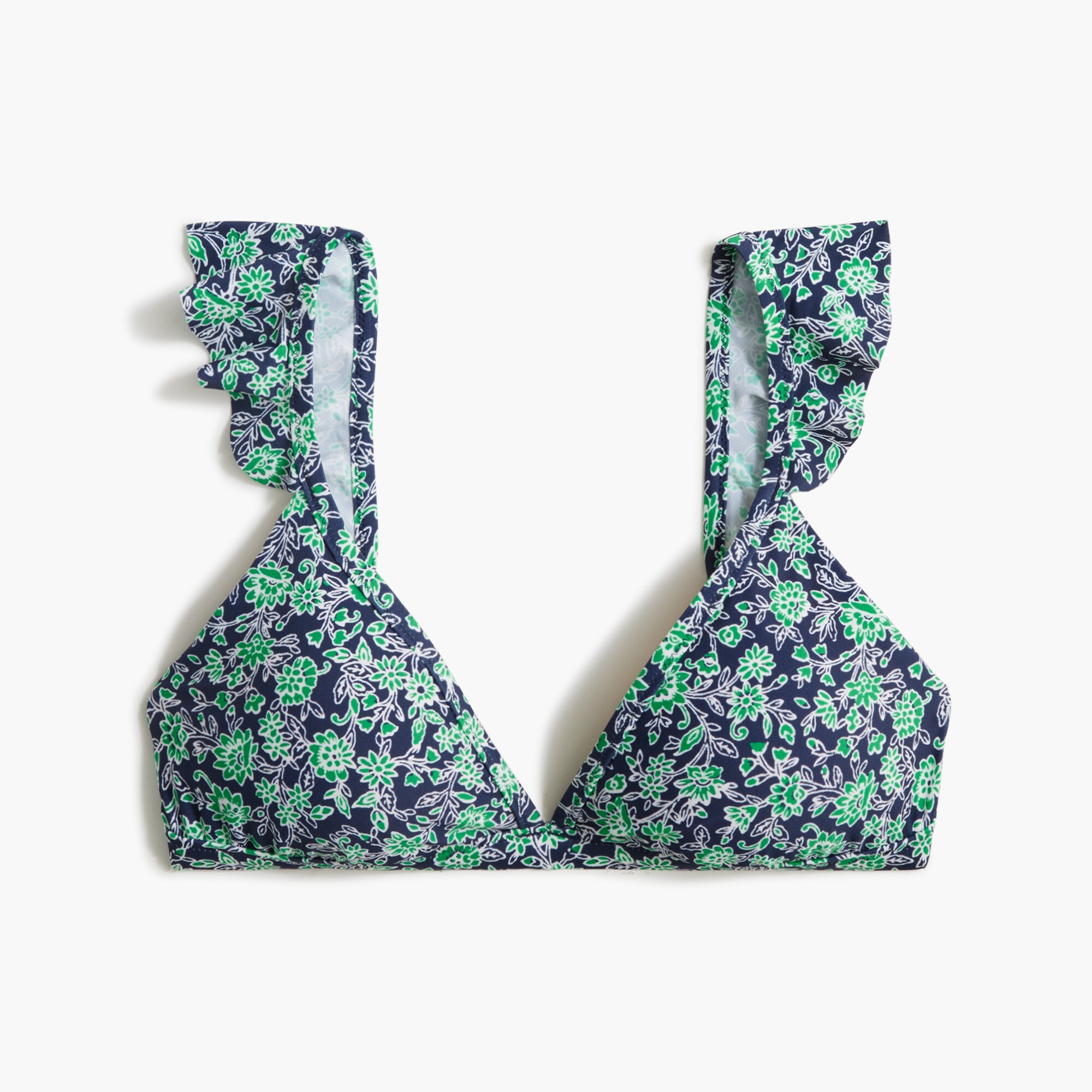  Floral ruffle-shoulder V-neck bikini top