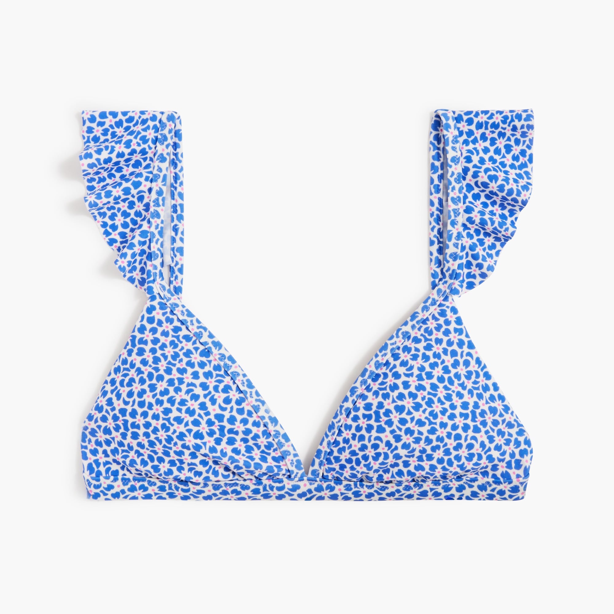 Floral ruffle-shoulder V-neck bikini top