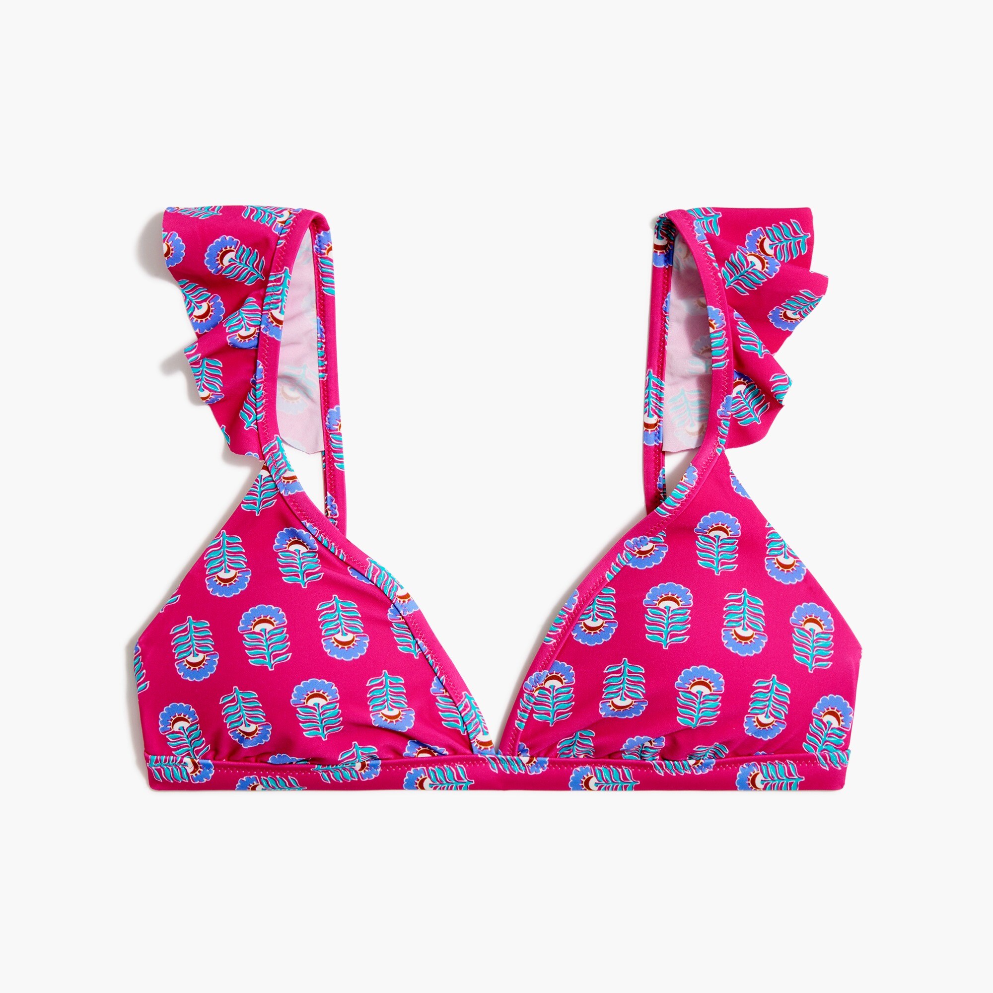 Floral ruffle-shoulder V-neck bikini top