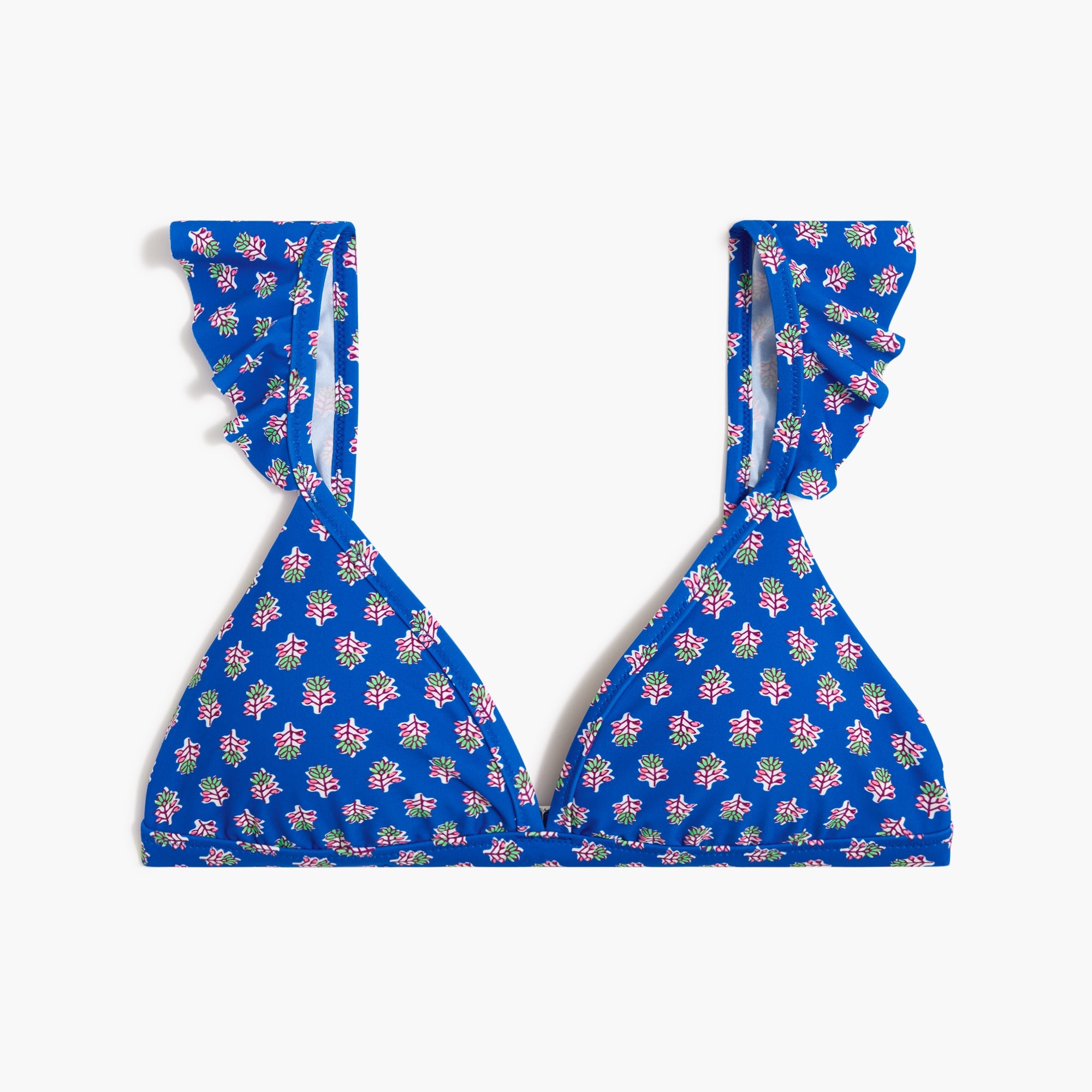  Floral ruffle-shoulder V-neck bikini top