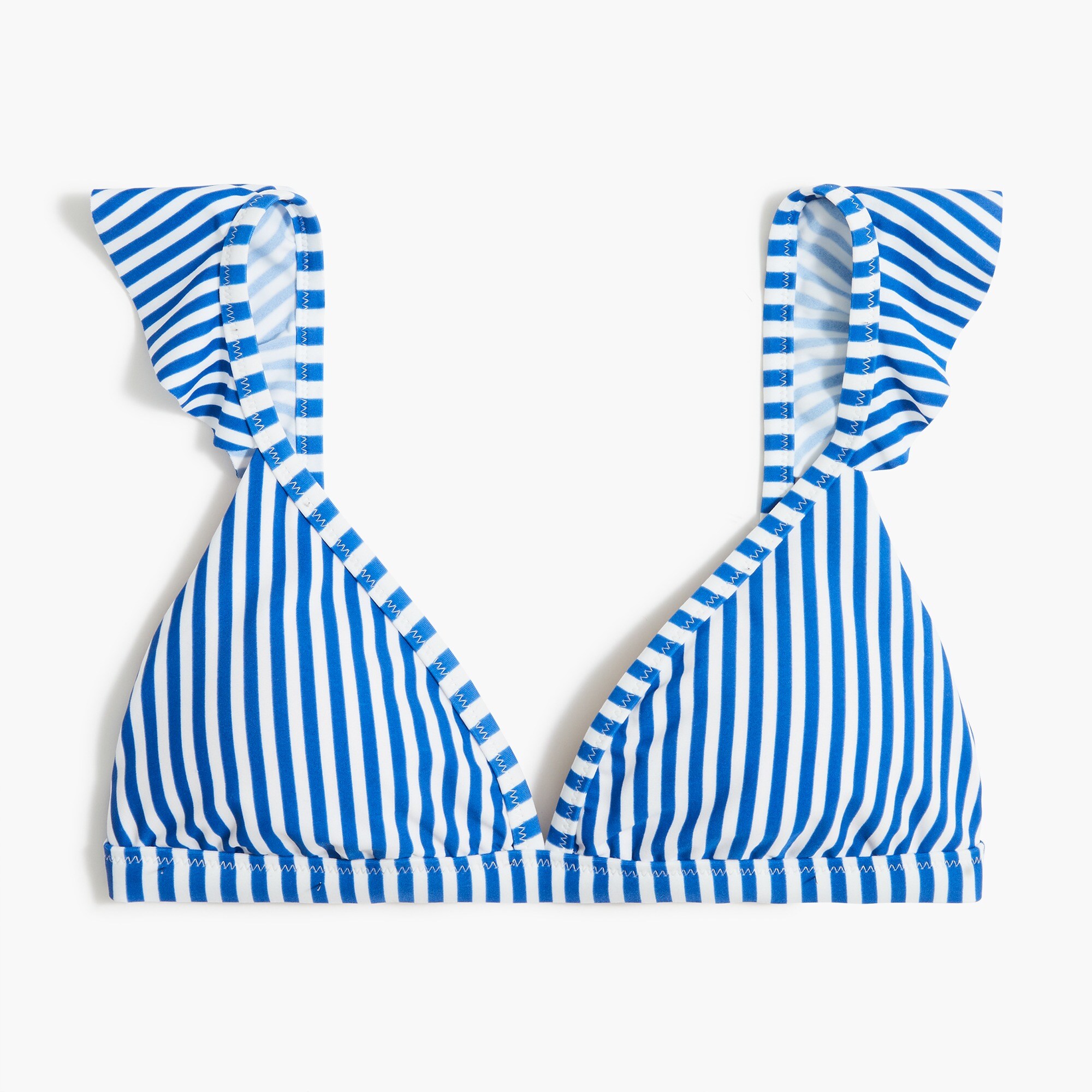striped ruffle-shoulder v-neck bikini top for women