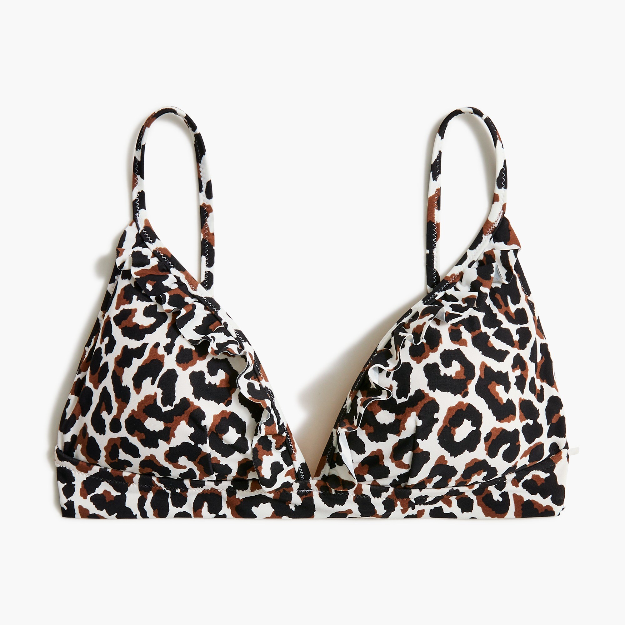 leopard ruffle french bikini top for women