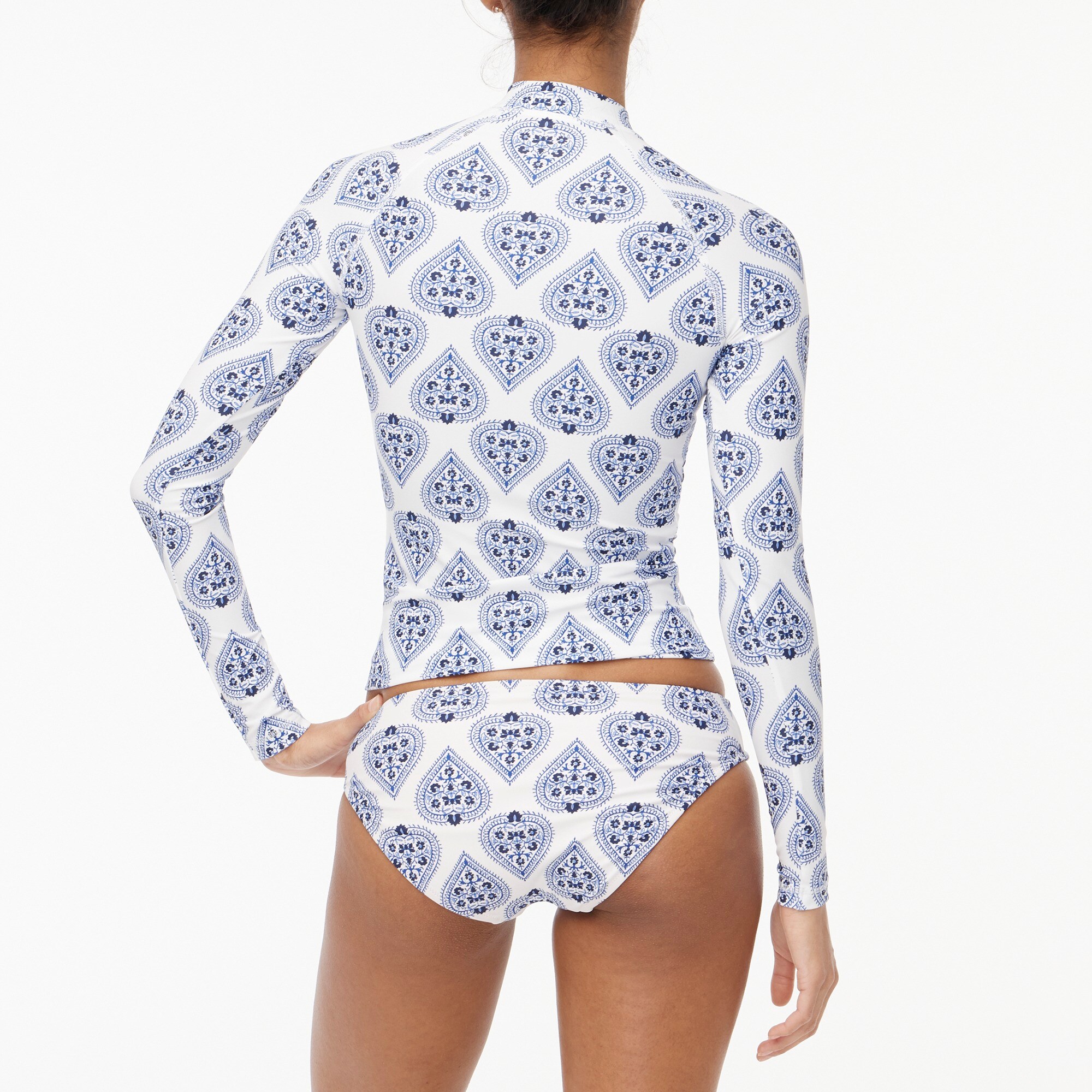 Printed rash guard with front zip