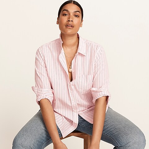  Classic-fit washed cotton poplin popover in pink stripe