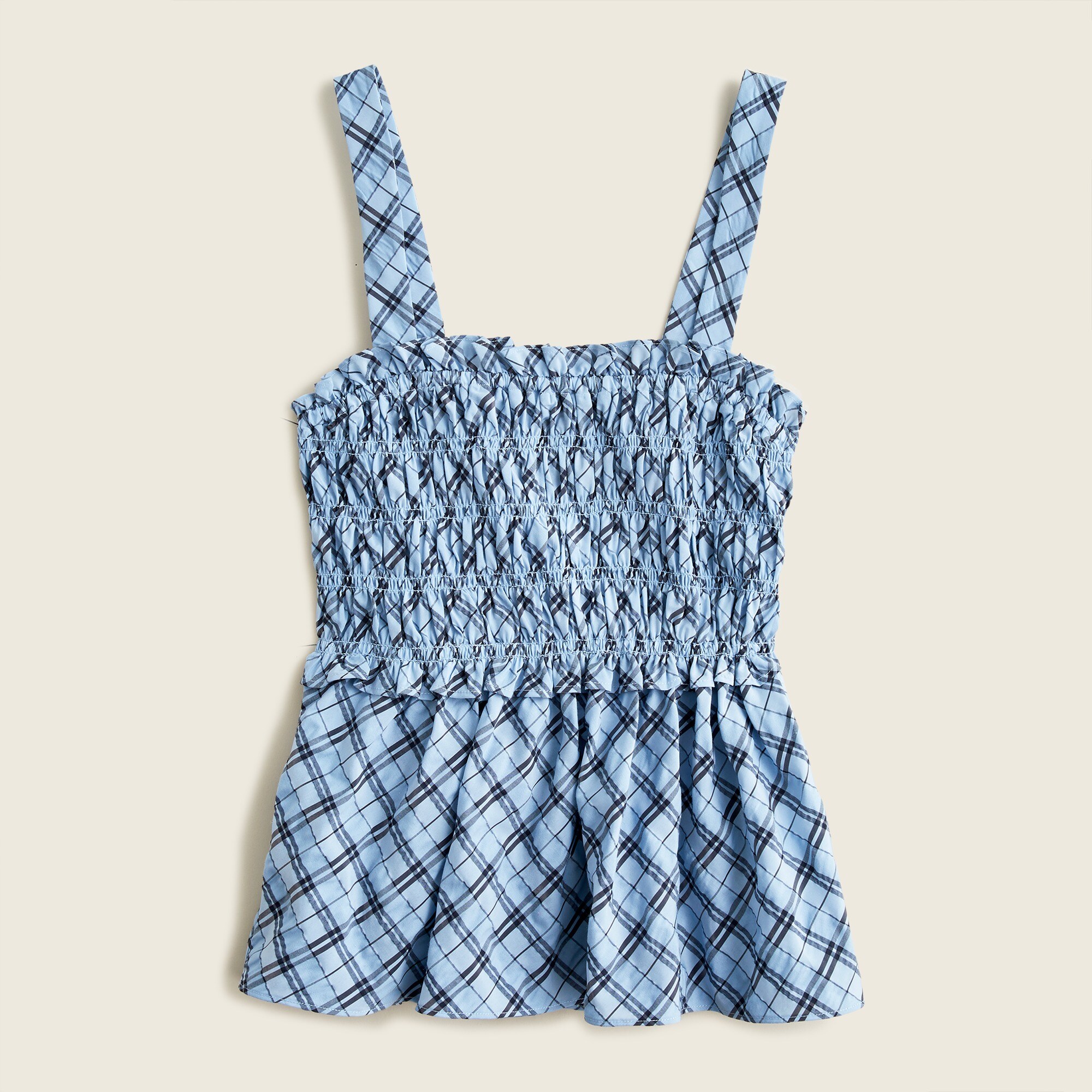 Smocked tank top in textured plaid