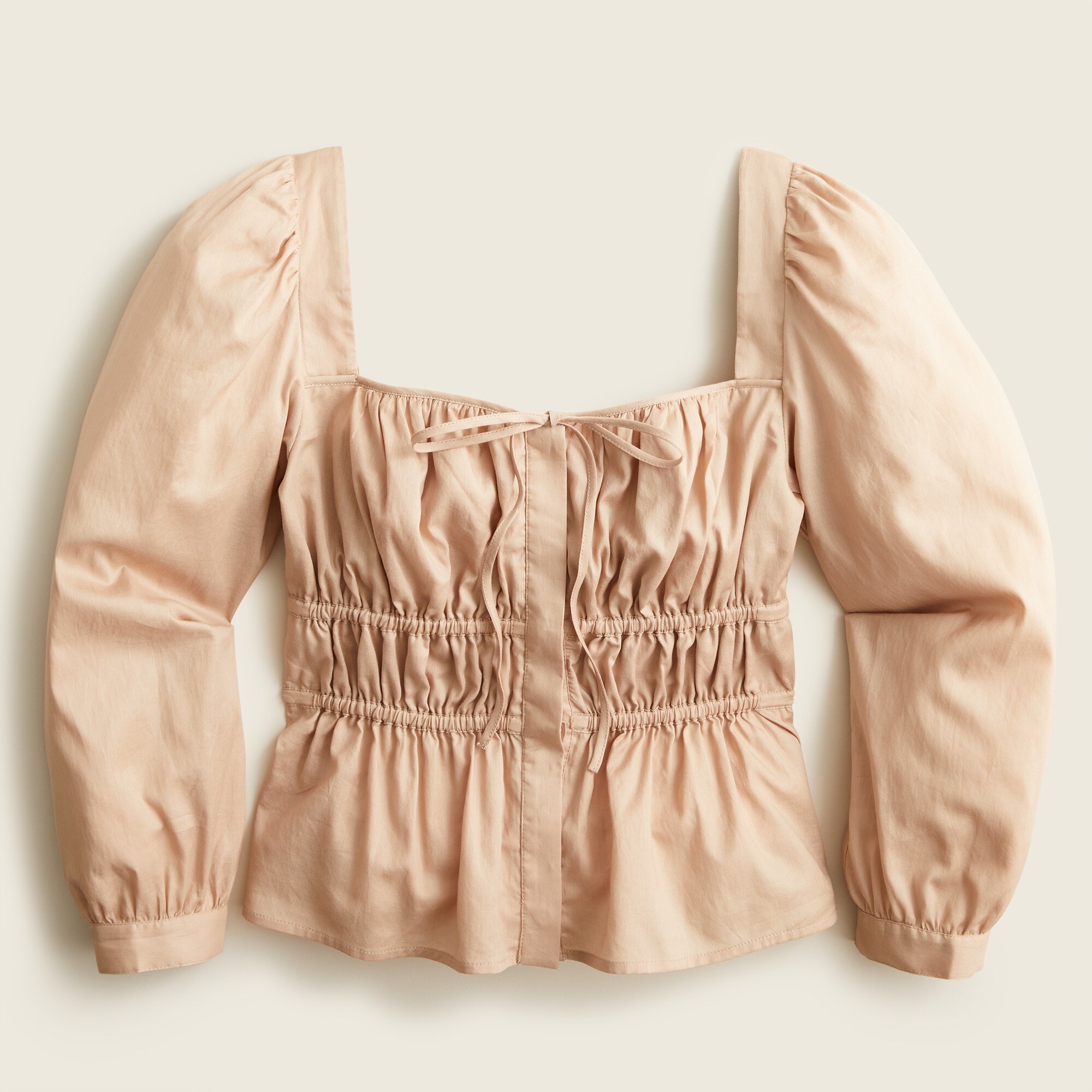 Cinched-waist top in herringbone cotton
