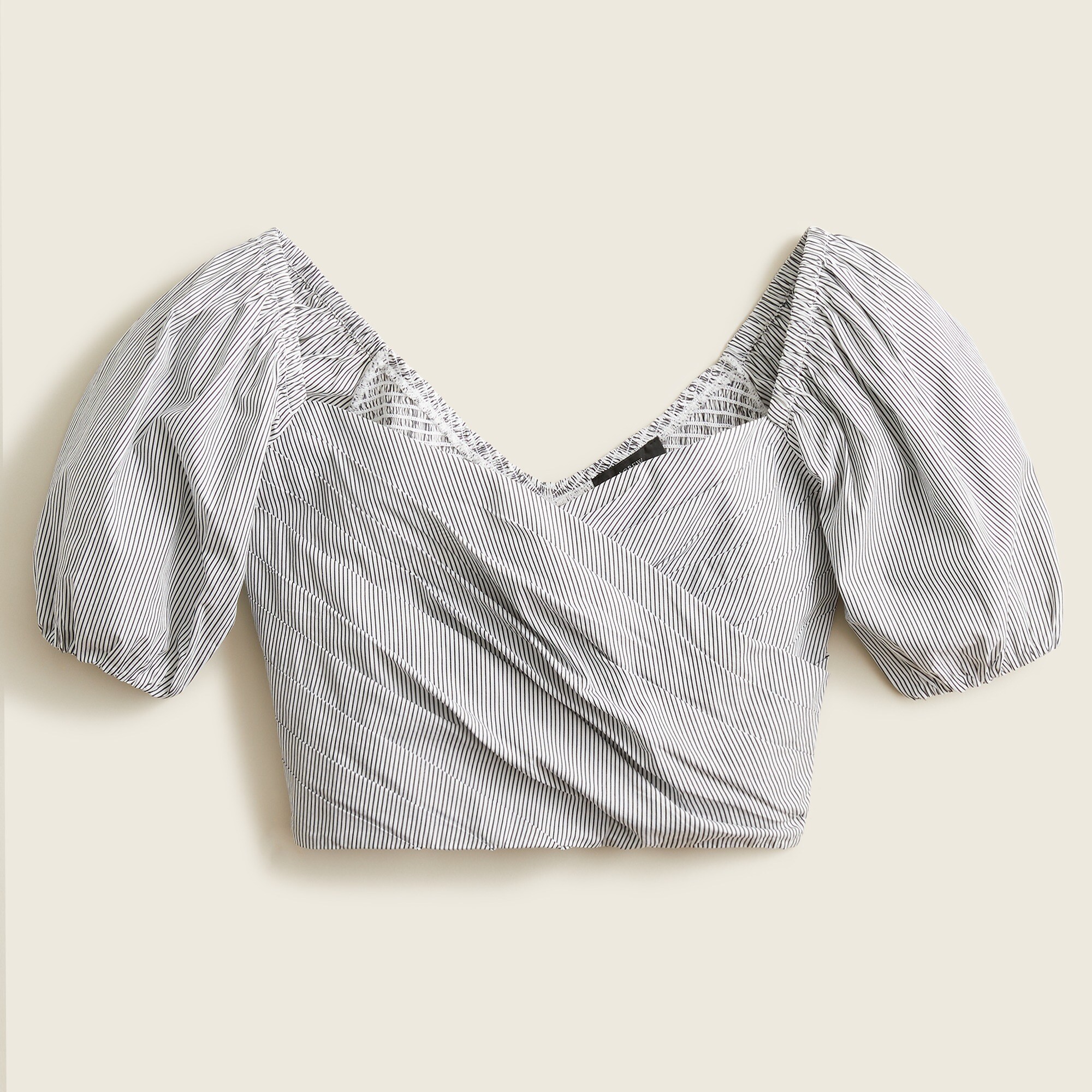 Puff-sleeve organic cotton cropped top in stripe