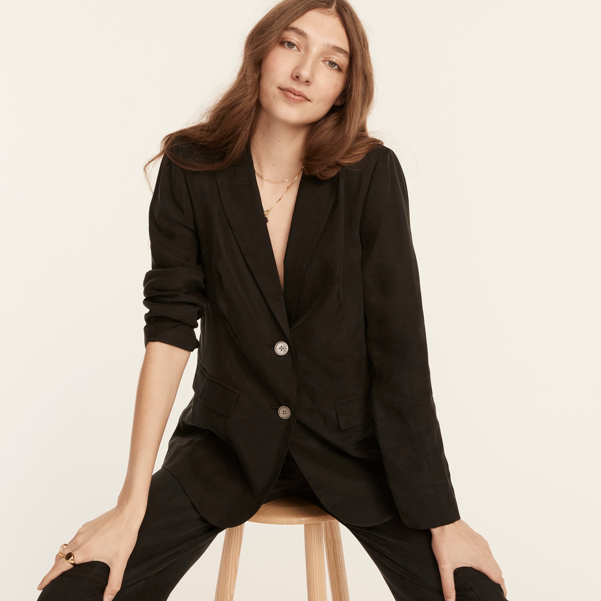 J.Crew Drapey long Parke blazer in cupro in black