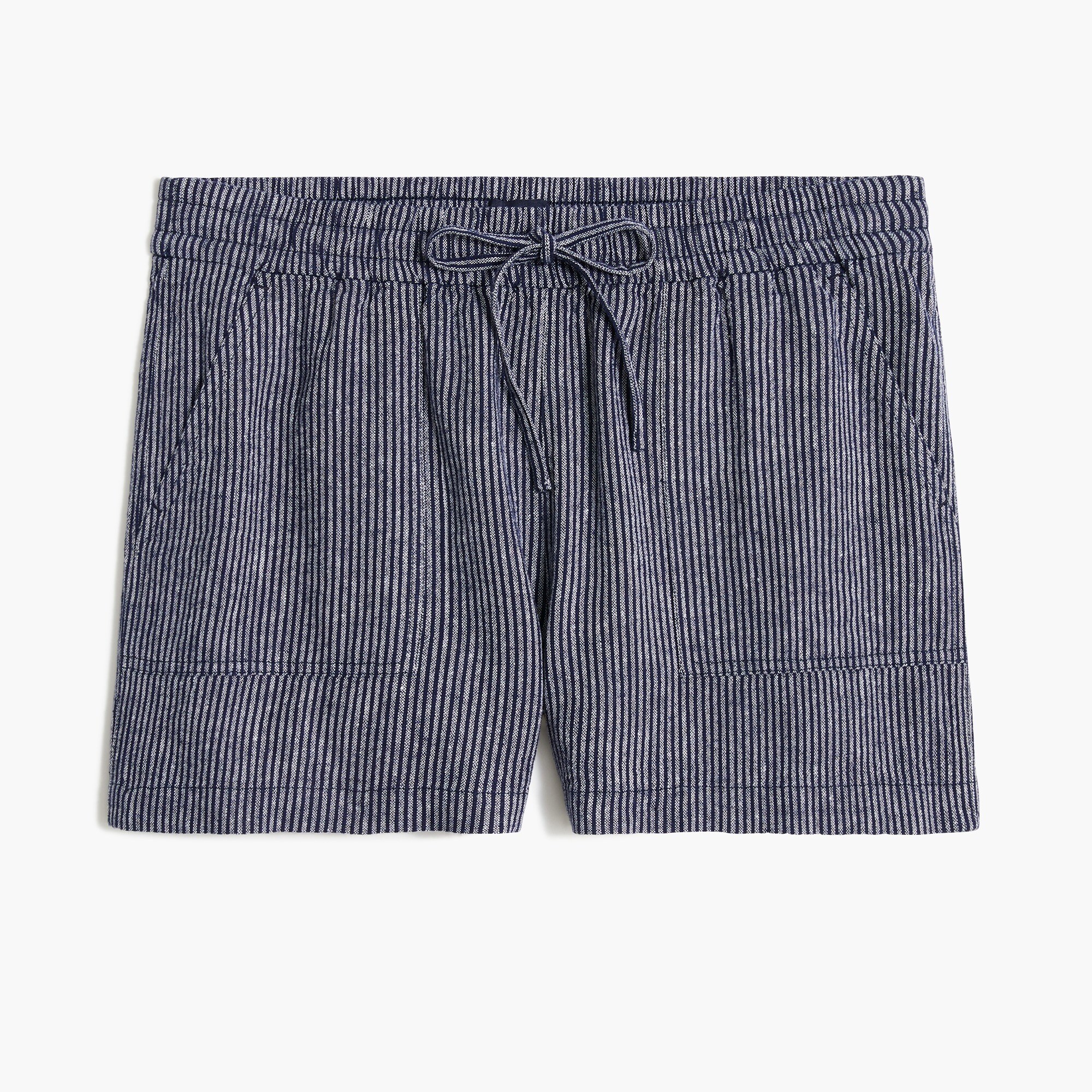 striped linen-blend drawstring short for women