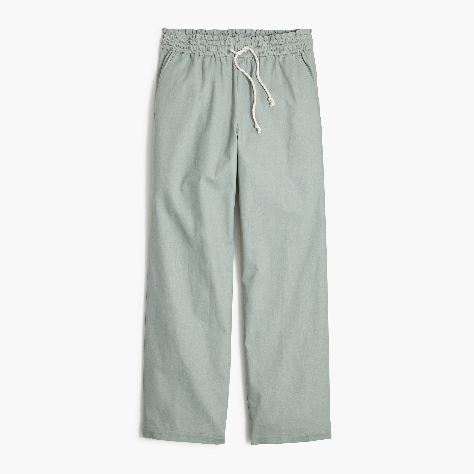 Linen-cotton blend wide-leg paper-bag pant