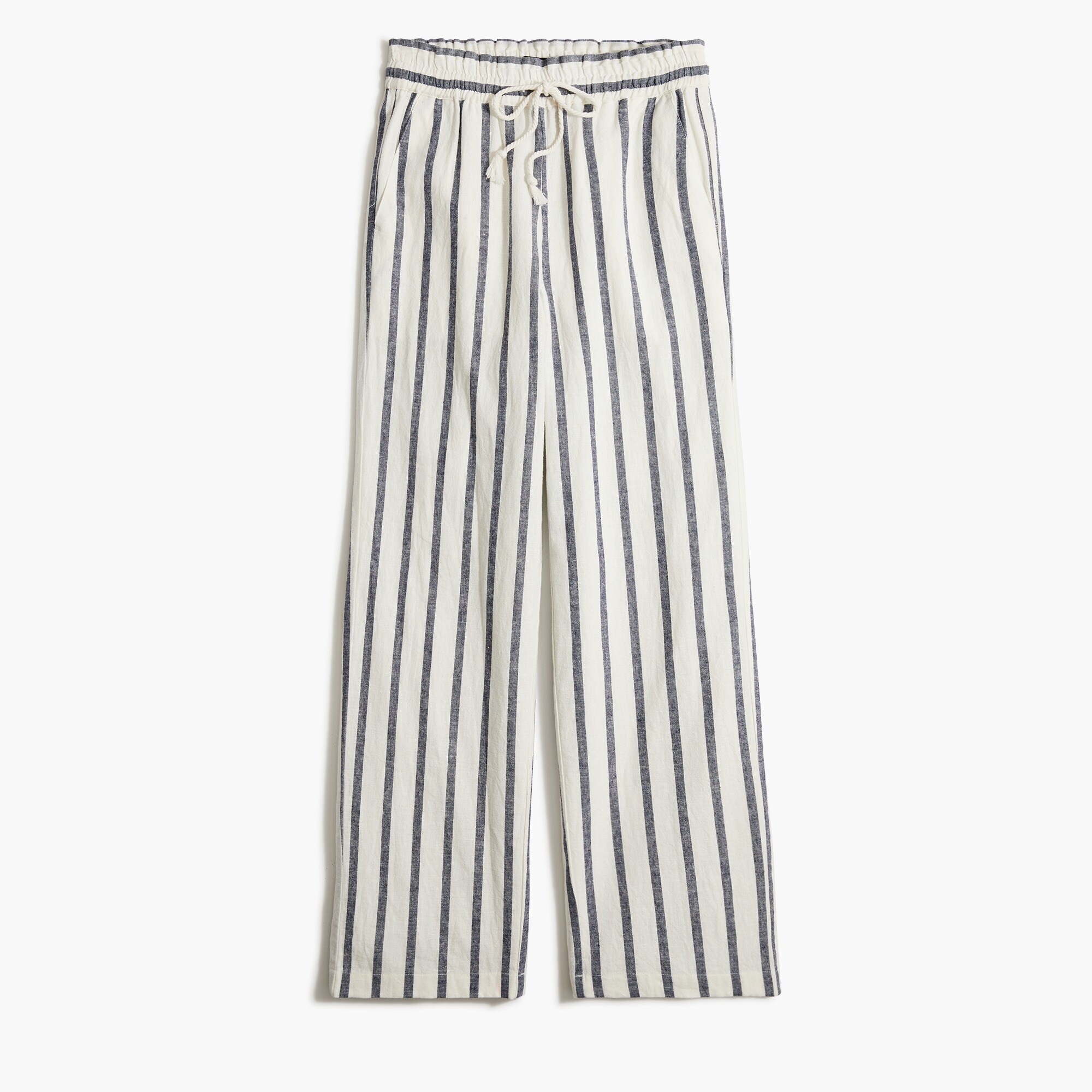 Striped linen-cotton blend wide-leg paper-bag pant