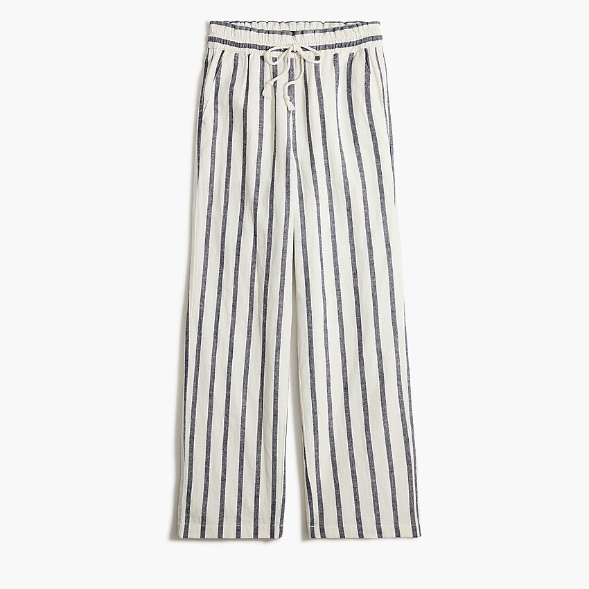 factory: striped linen-cotton wide-leg paper-bag pant for women, right side, view zoomed
