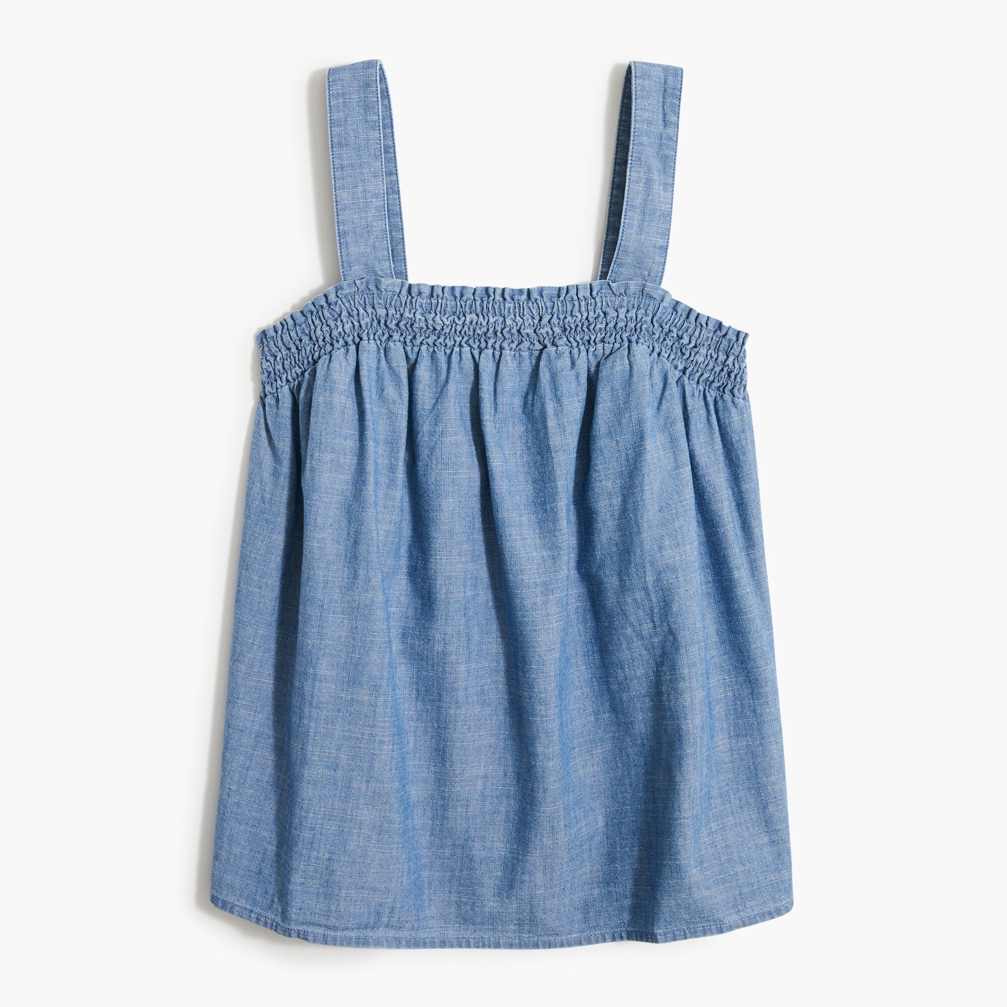 chambray squareneck smocked tank top for women