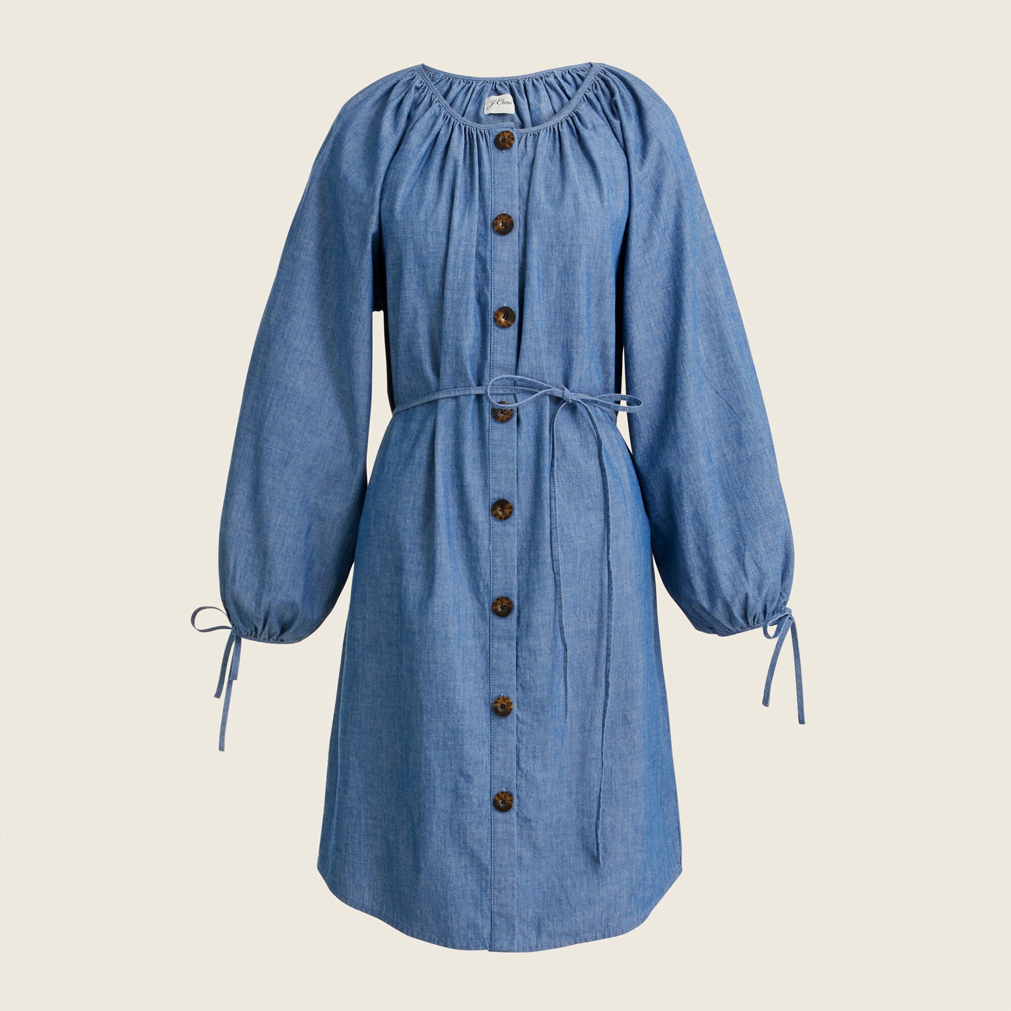 j crew chambray shirt dress Tie-sleeve Button-front Dress In Chambray For Women