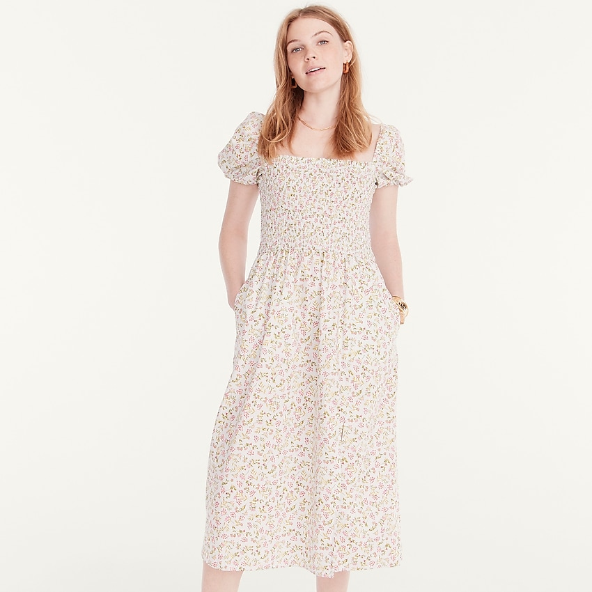 j.crew: short-sleeve smocked dress in meadow floral for women, right side, view zoomed