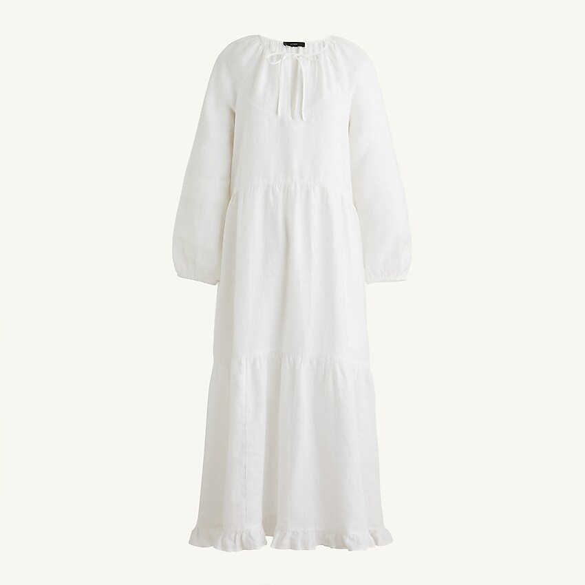 j.crew: long-sleeve tiered dress in linen for women, right side, view zoomed