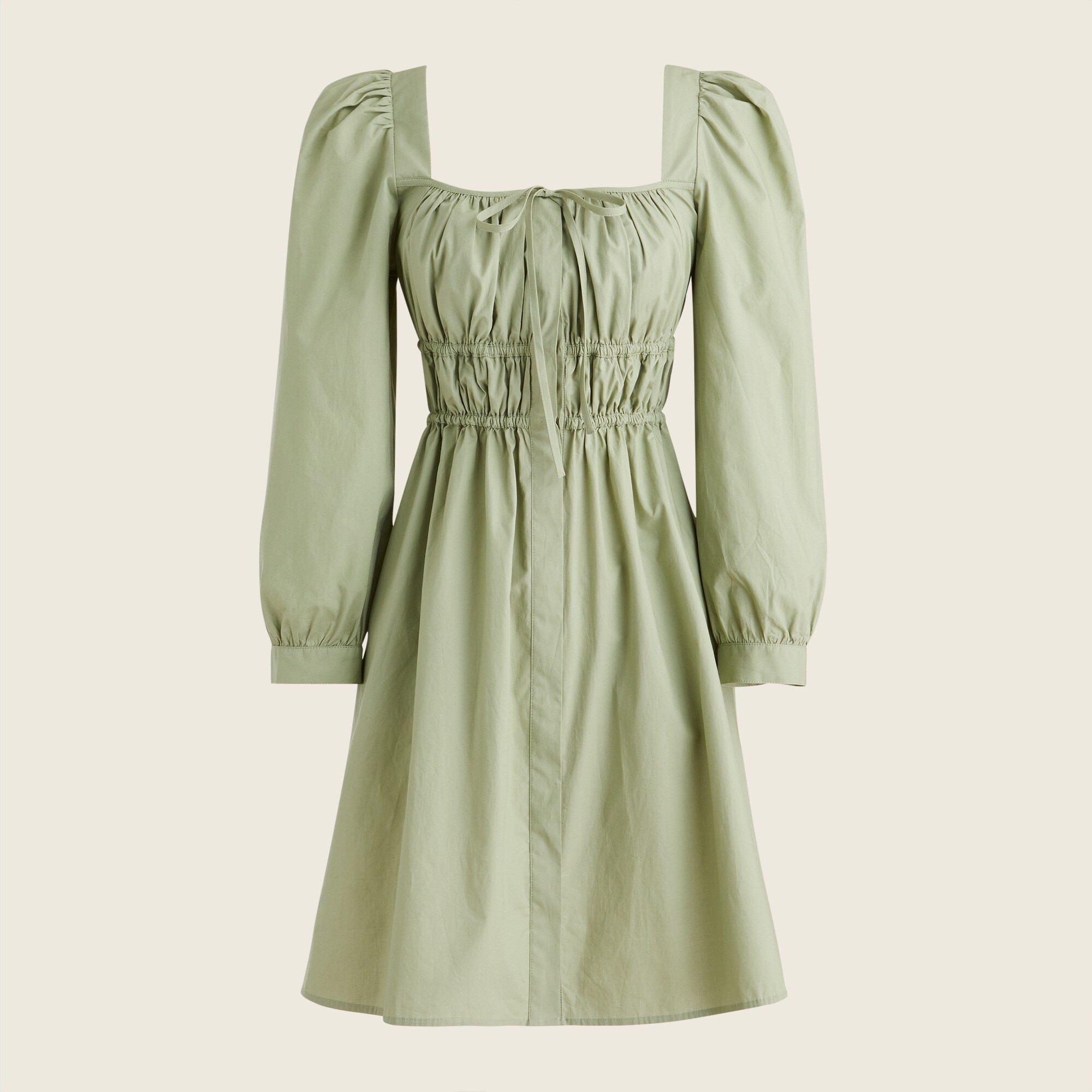 Cinched-waist cotton poplin dress