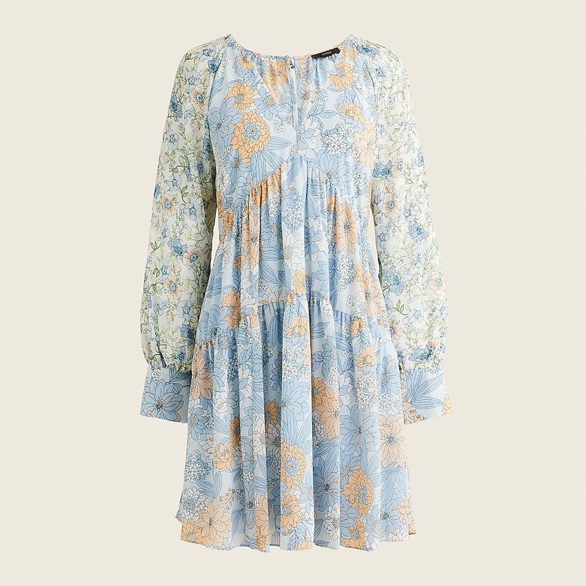 J.Crew: Long-sleeve Crinkle Chiffon Dress In Mixed Floral For Women