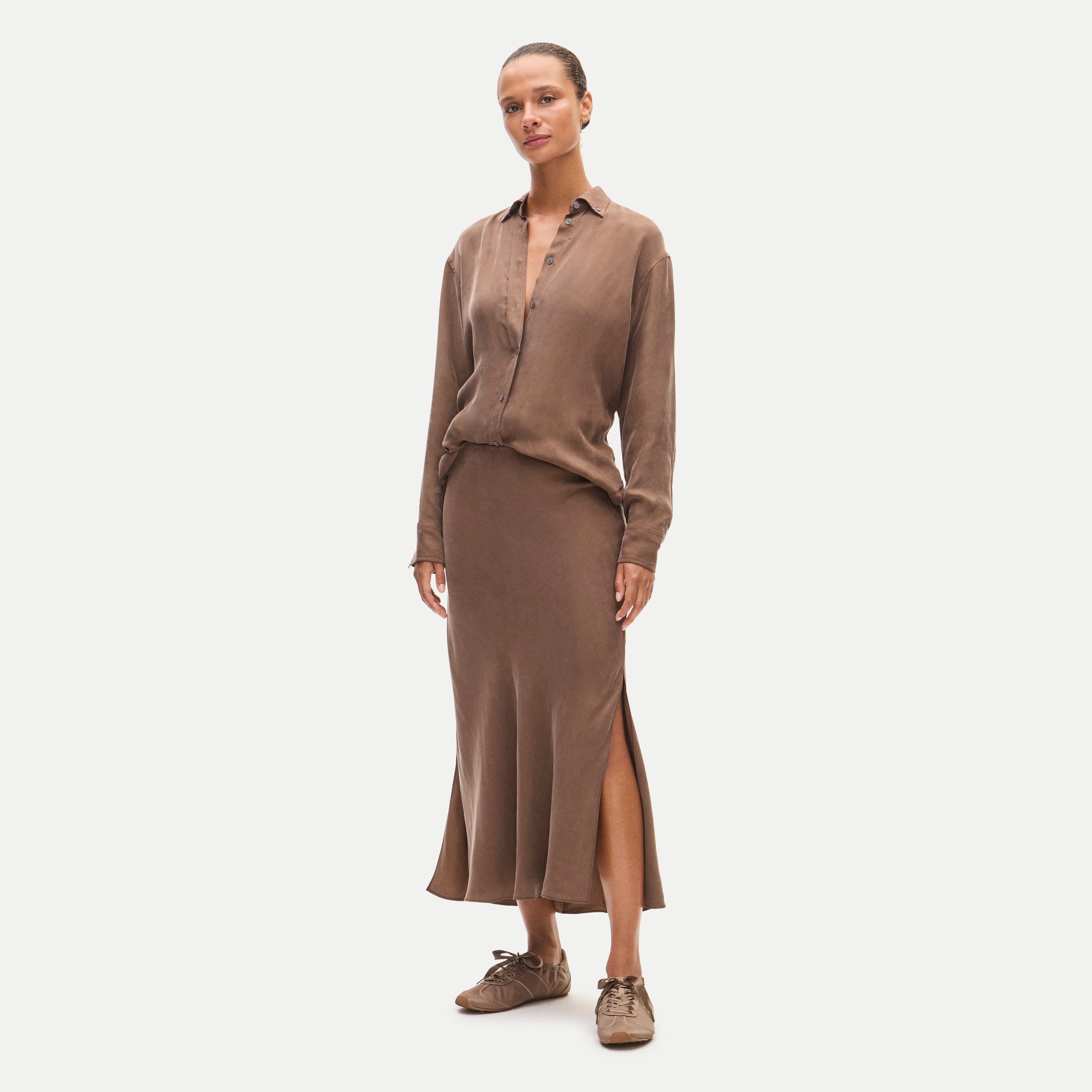 Gwyneth column slip skirt in cupro blend