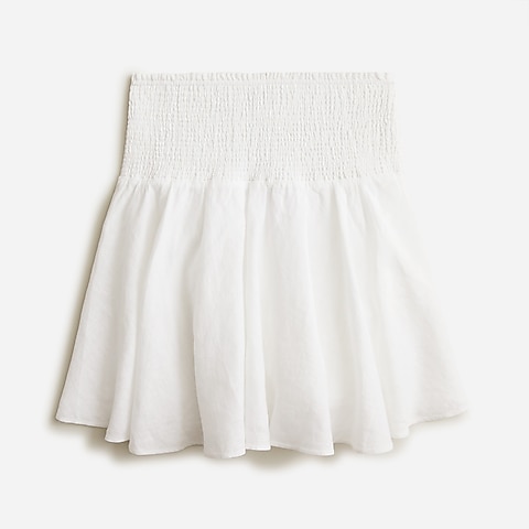 womens Smocked-waist linen mini skirt