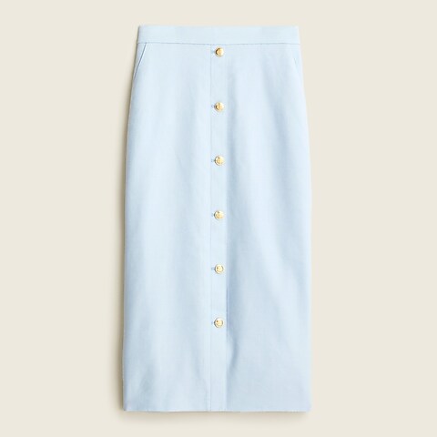  Button-front No. 3 pencil skirt in stretch linen