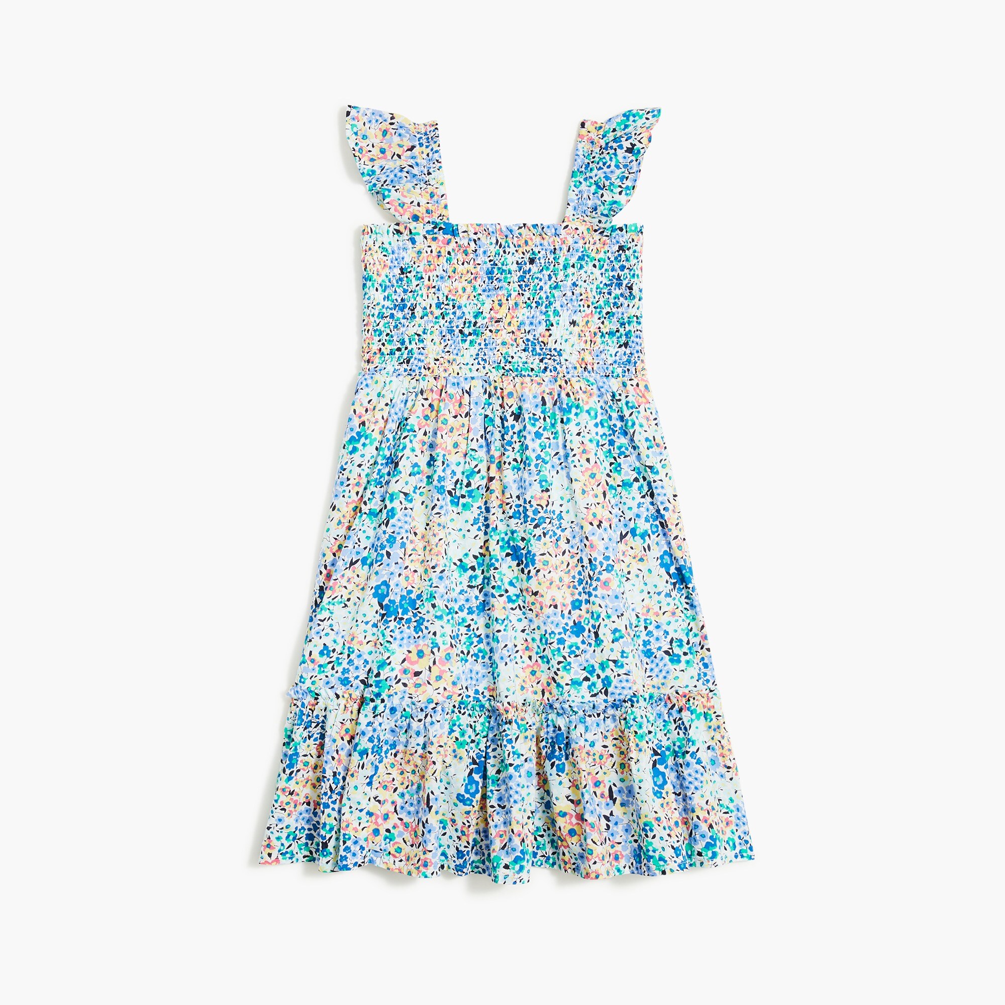 Girls' floral ruffle-sleeve tiered dress