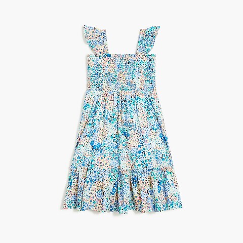 Girls' floral ruffle-sleeve tiered dress