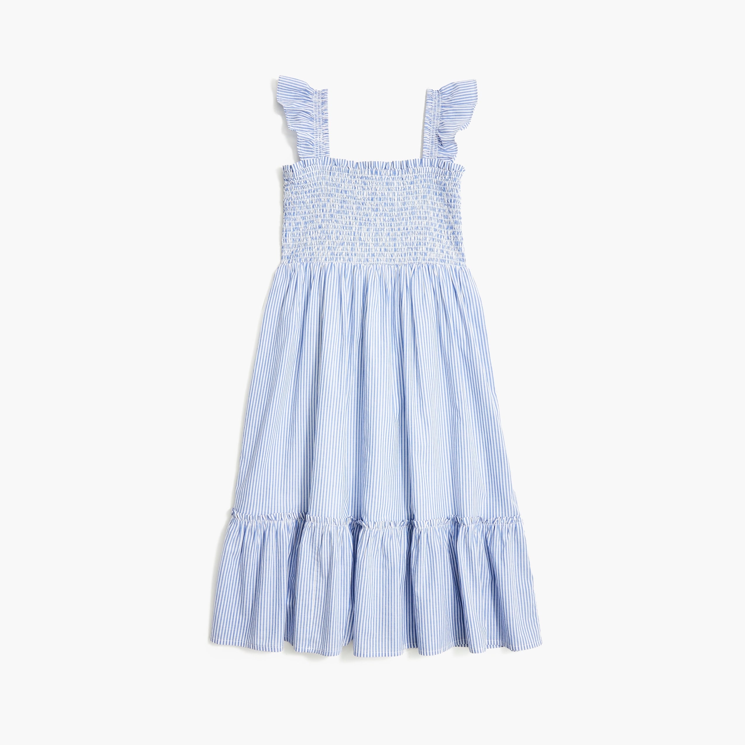 Factory: Girls' Striped Ruffle-sleeve Tiered Dress For Girls