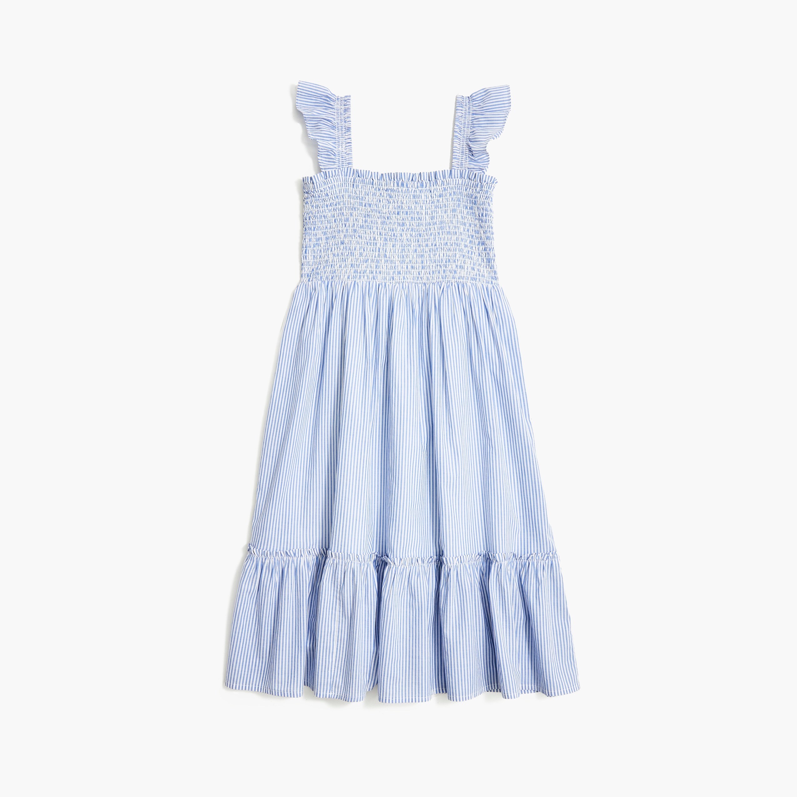 Girls' striped ruffle-sleeve tiered dress