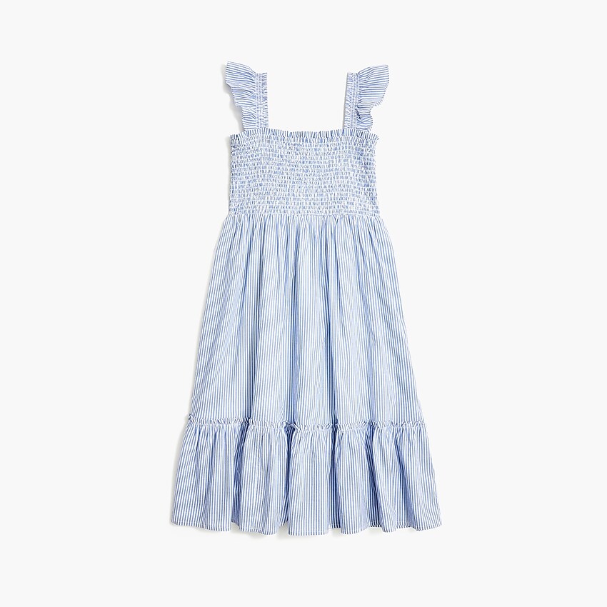 factory: girls' striped ruffle-sleeve tiered dress for girls, right side, view zoomed