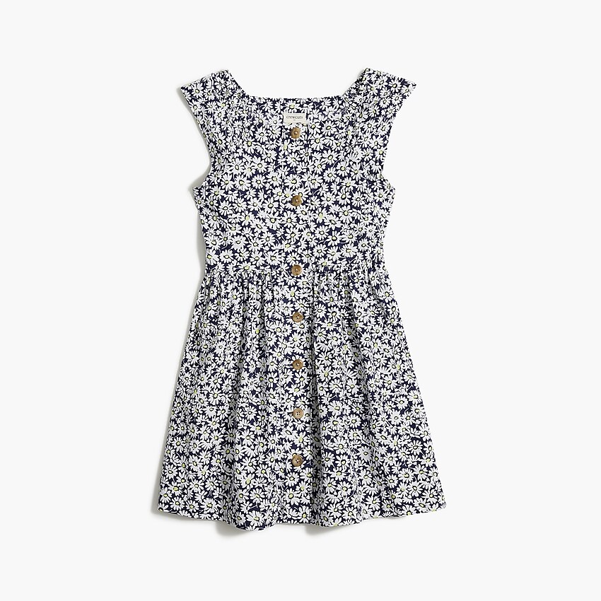 factory: girls' cotton poplin daisy dress for girls, right side, view zoomed