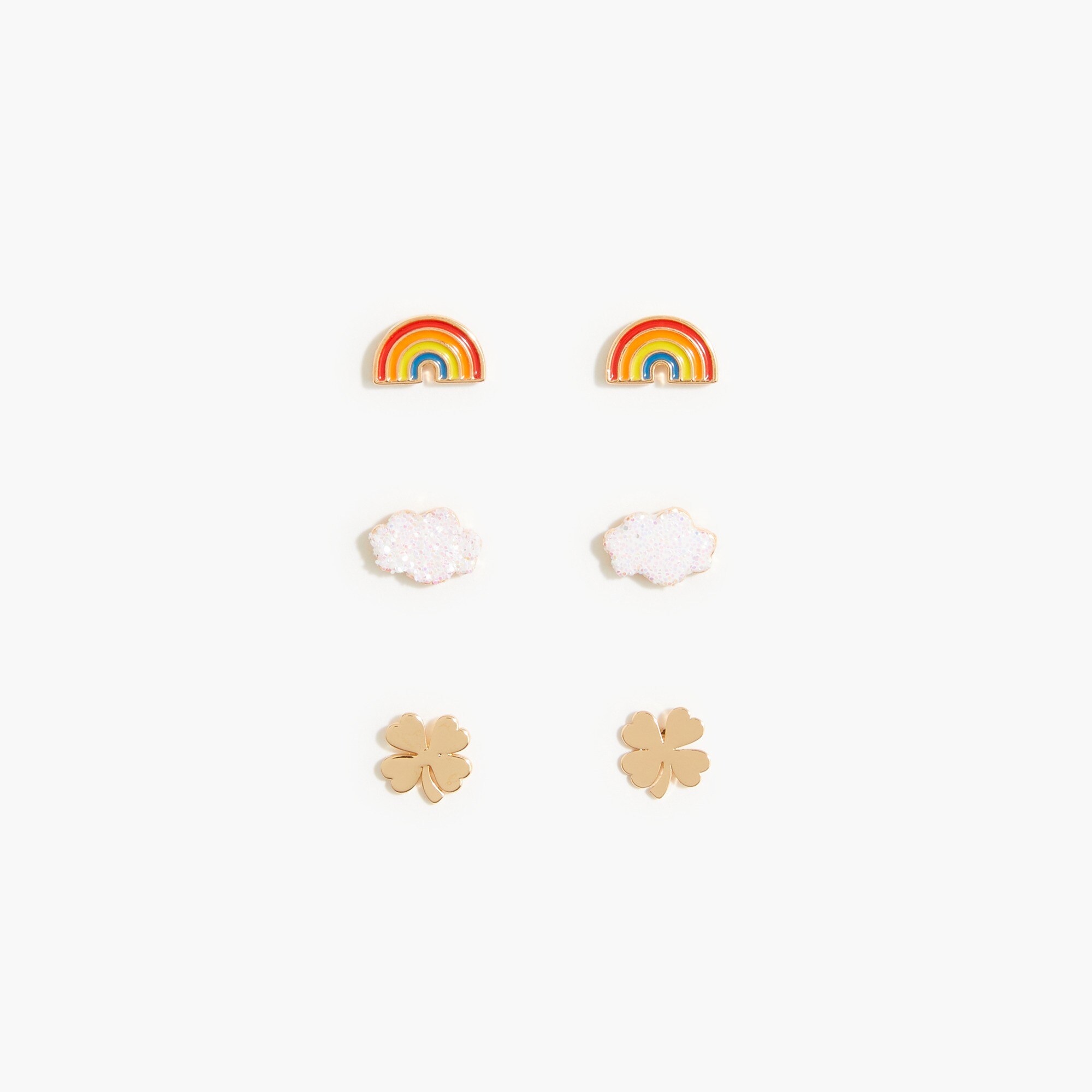 Girls' rainbow and clover earrings three-pack