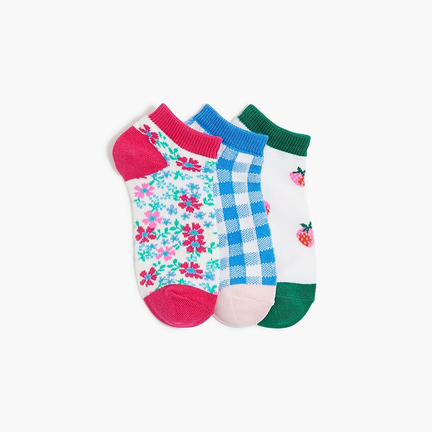 factory: kids' strawberry ankle socks pack for girls, right side, view zoomed