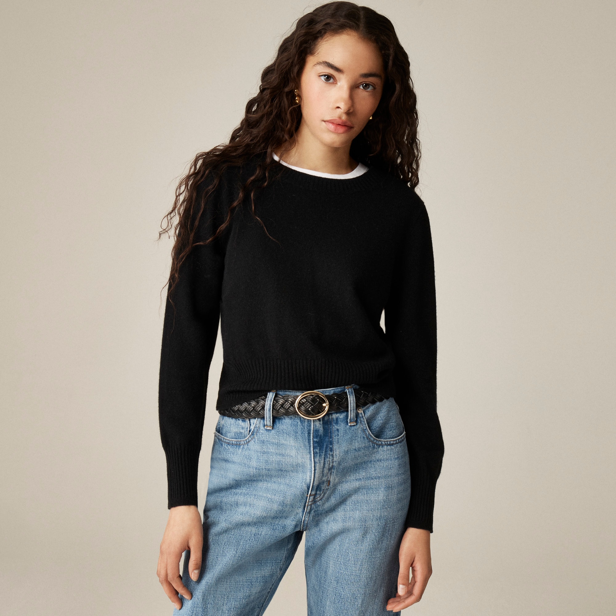 Cashmere shrunken crewneck sweater